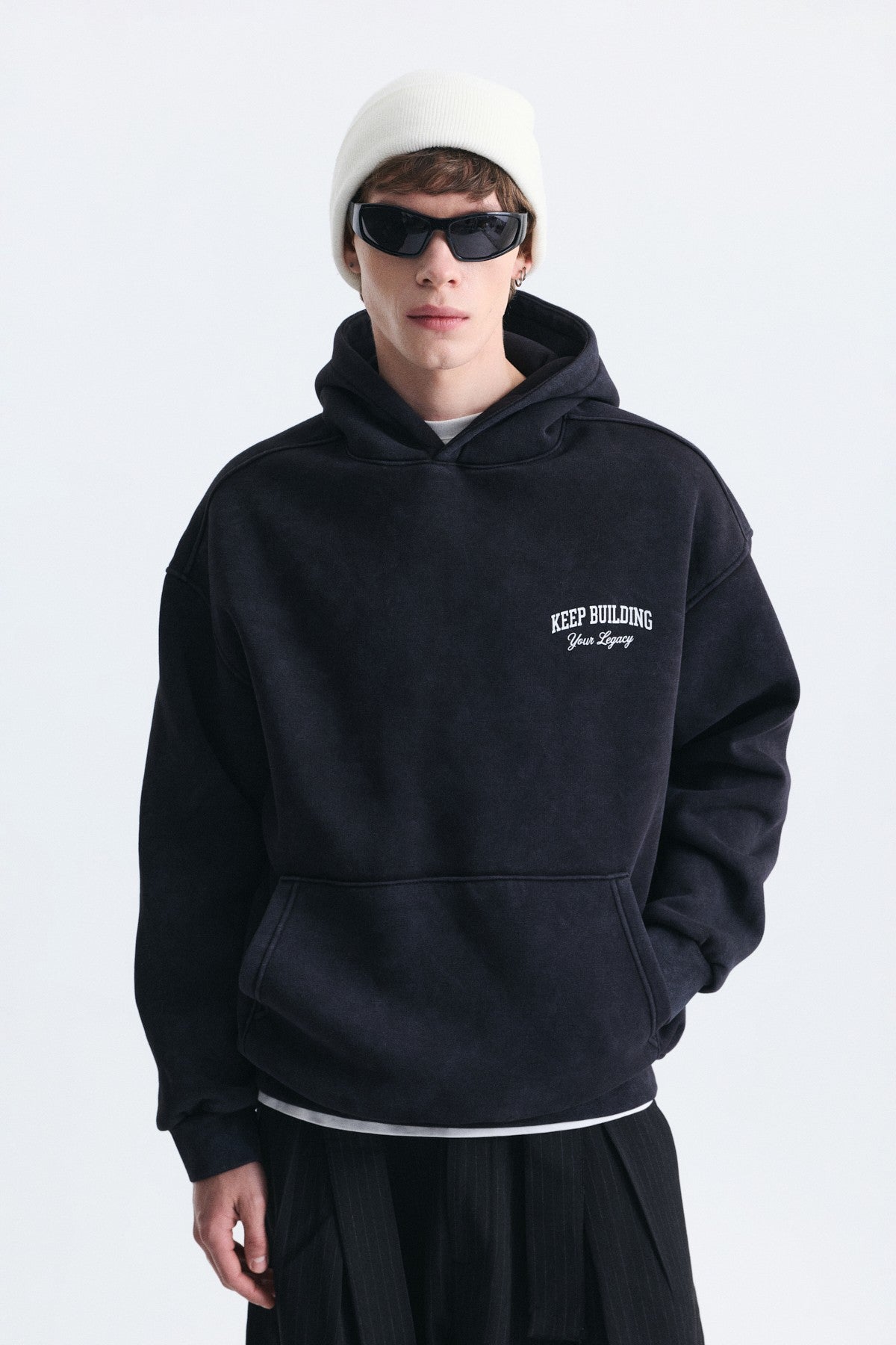 Oversize Yıkamalı Kapüşonlu Sweatshirt