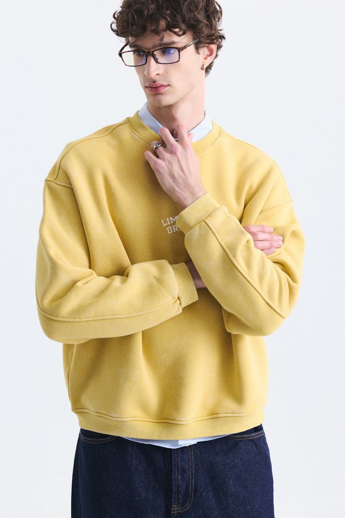Overize Baskılı Bisiklet Yaka Sweatshirt