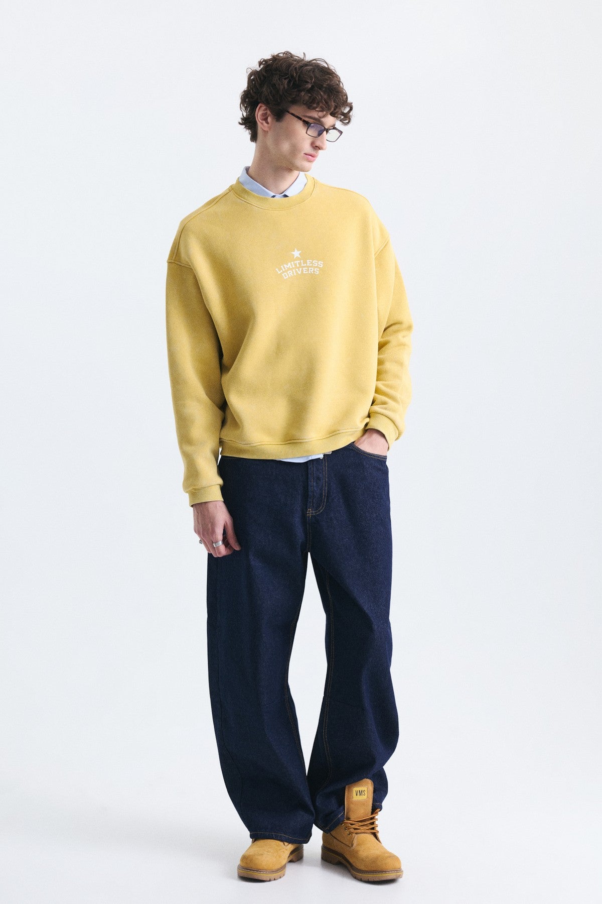 Overize Baskılı Bisiklet Yaka Sweatshirt