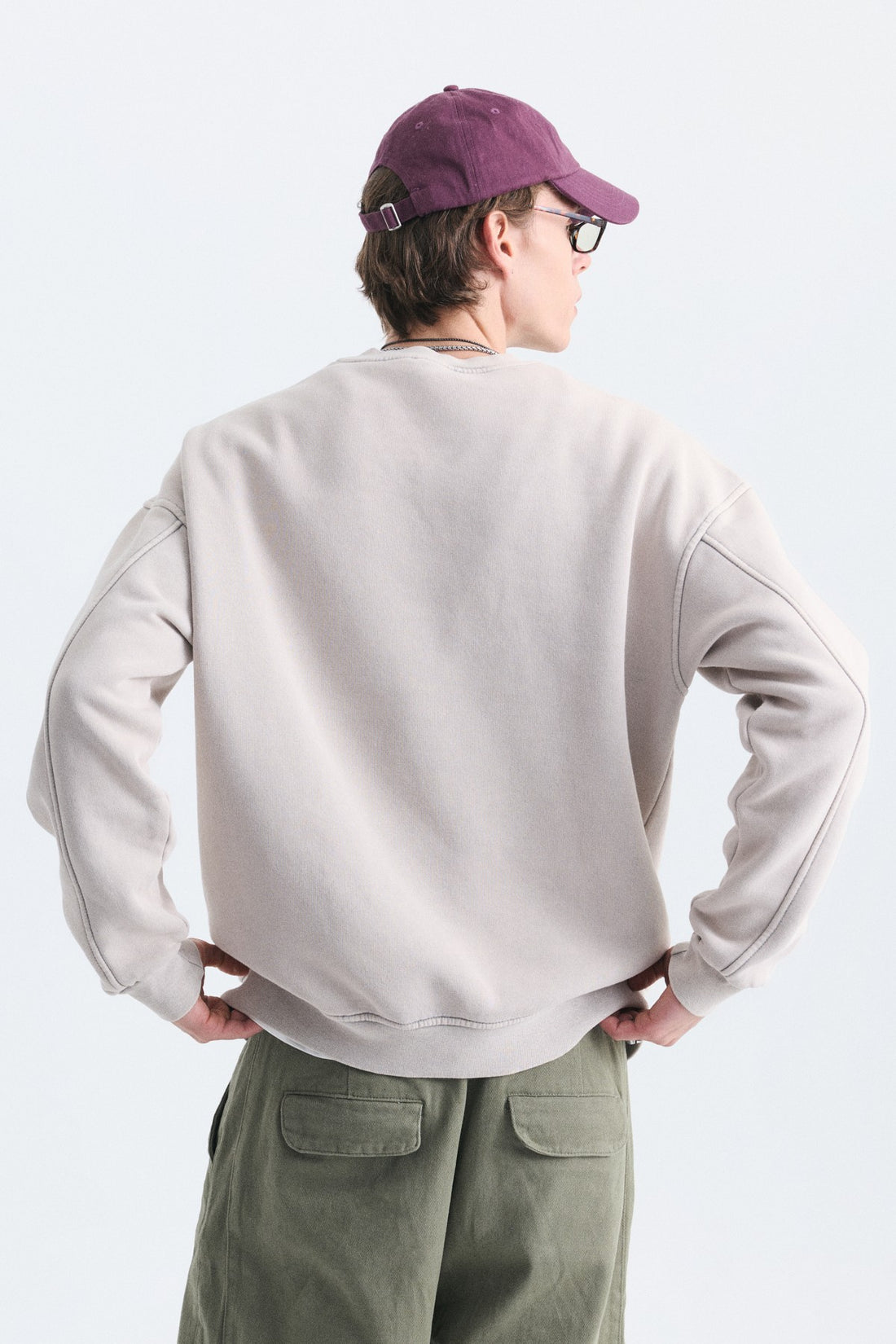 Oversize Yıkamalı Bisiklet Yaka Sweatshirt