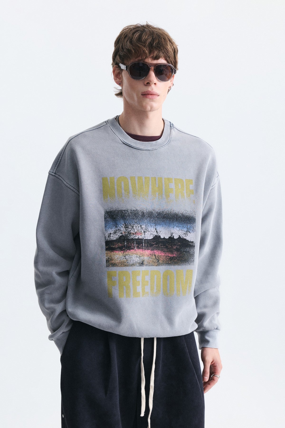 Oversize Yıkamalı Bisiklet Yaka Sweatshirt