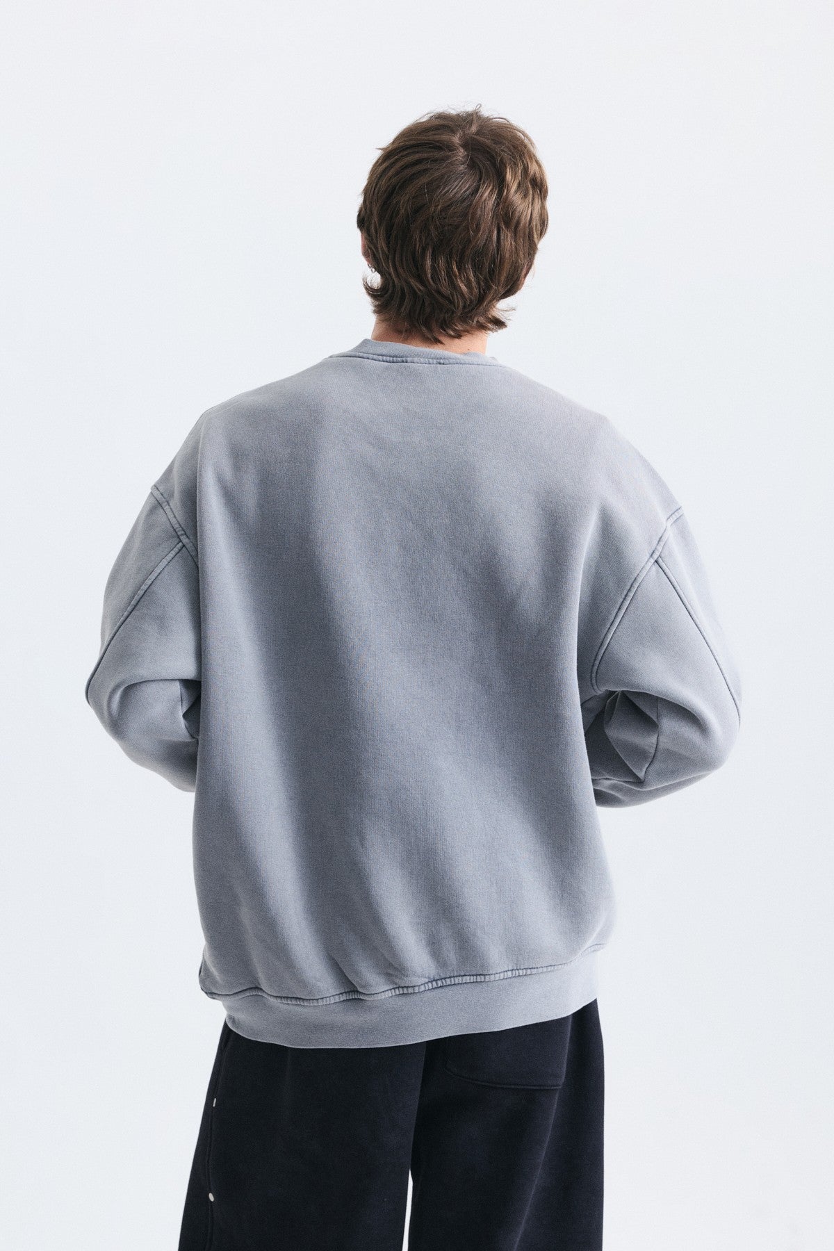 Oversize Yıkamalı Bisiklet Yaka Sweatshirt