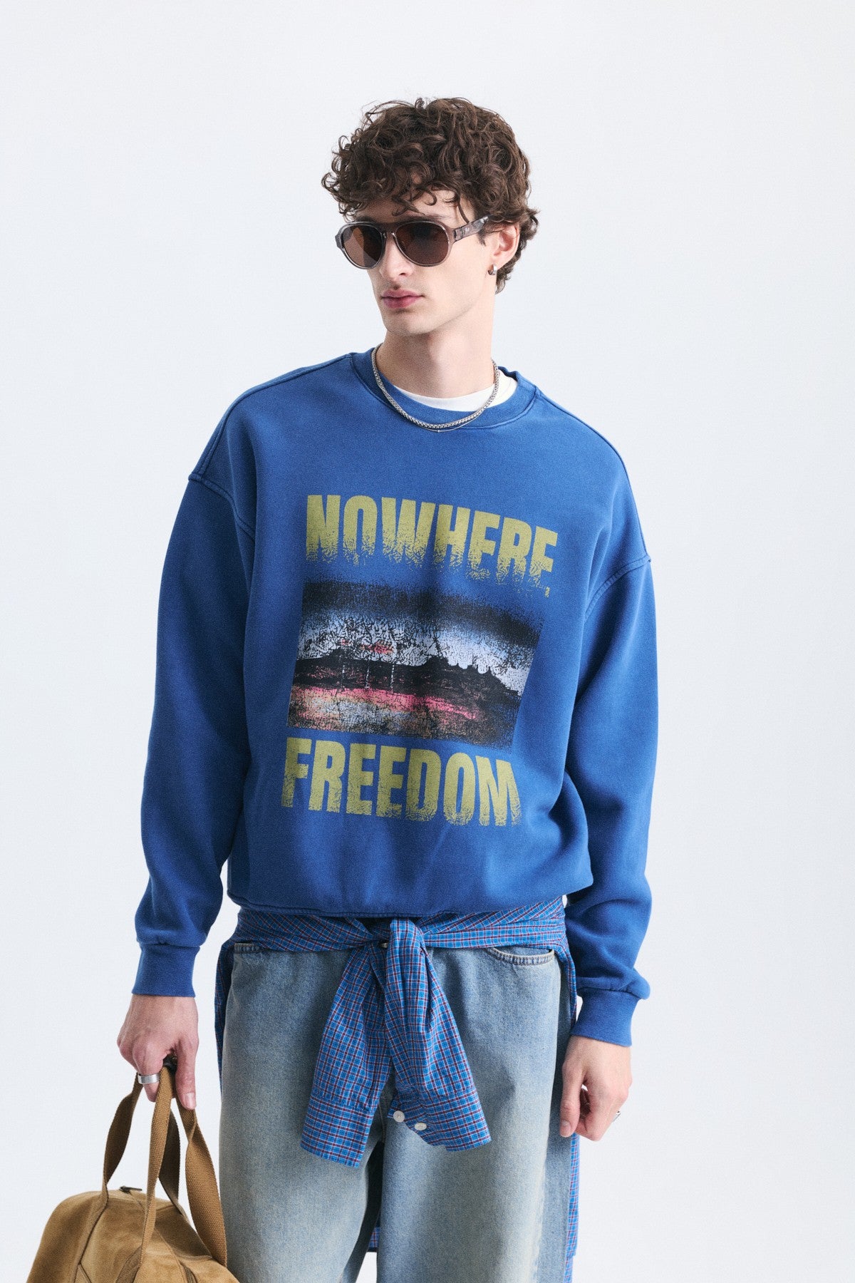 Oversize Yıkamalı Bisiklet Yaka Sweatshirt