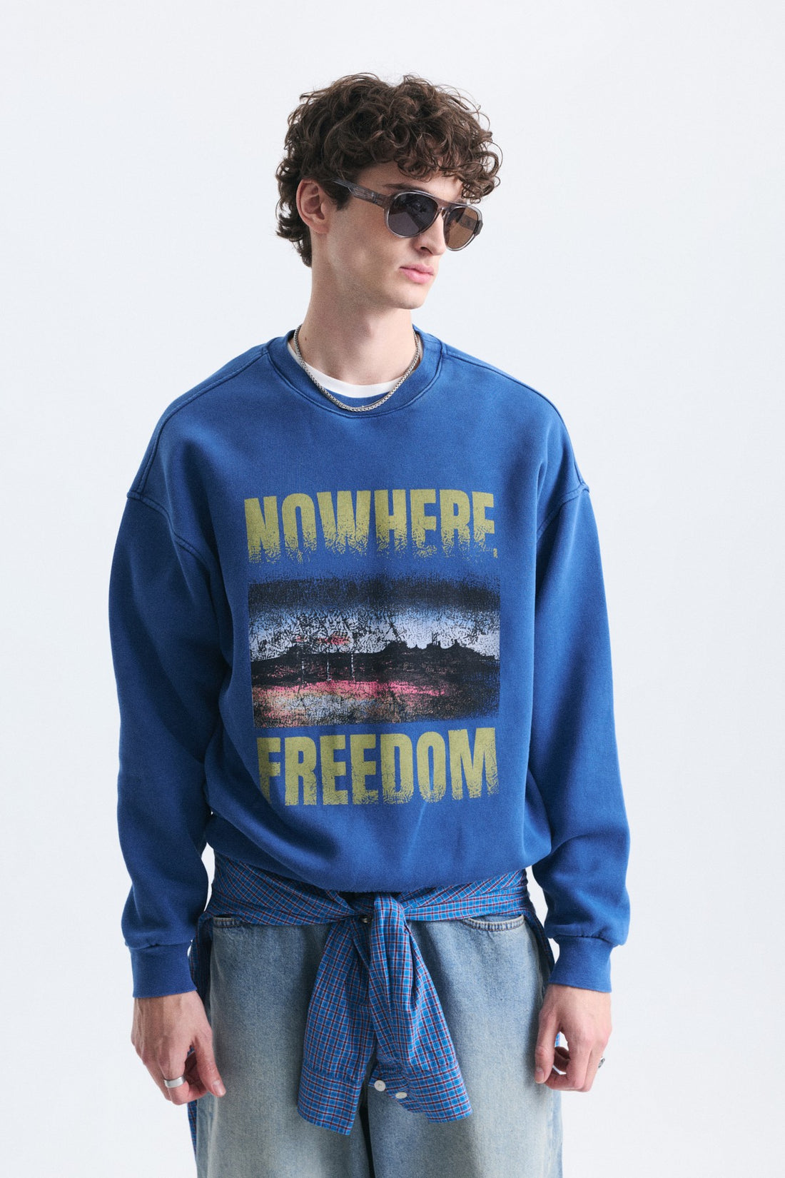 Oversize Yıkamalı Bisiklet Yaka Sweatshirt