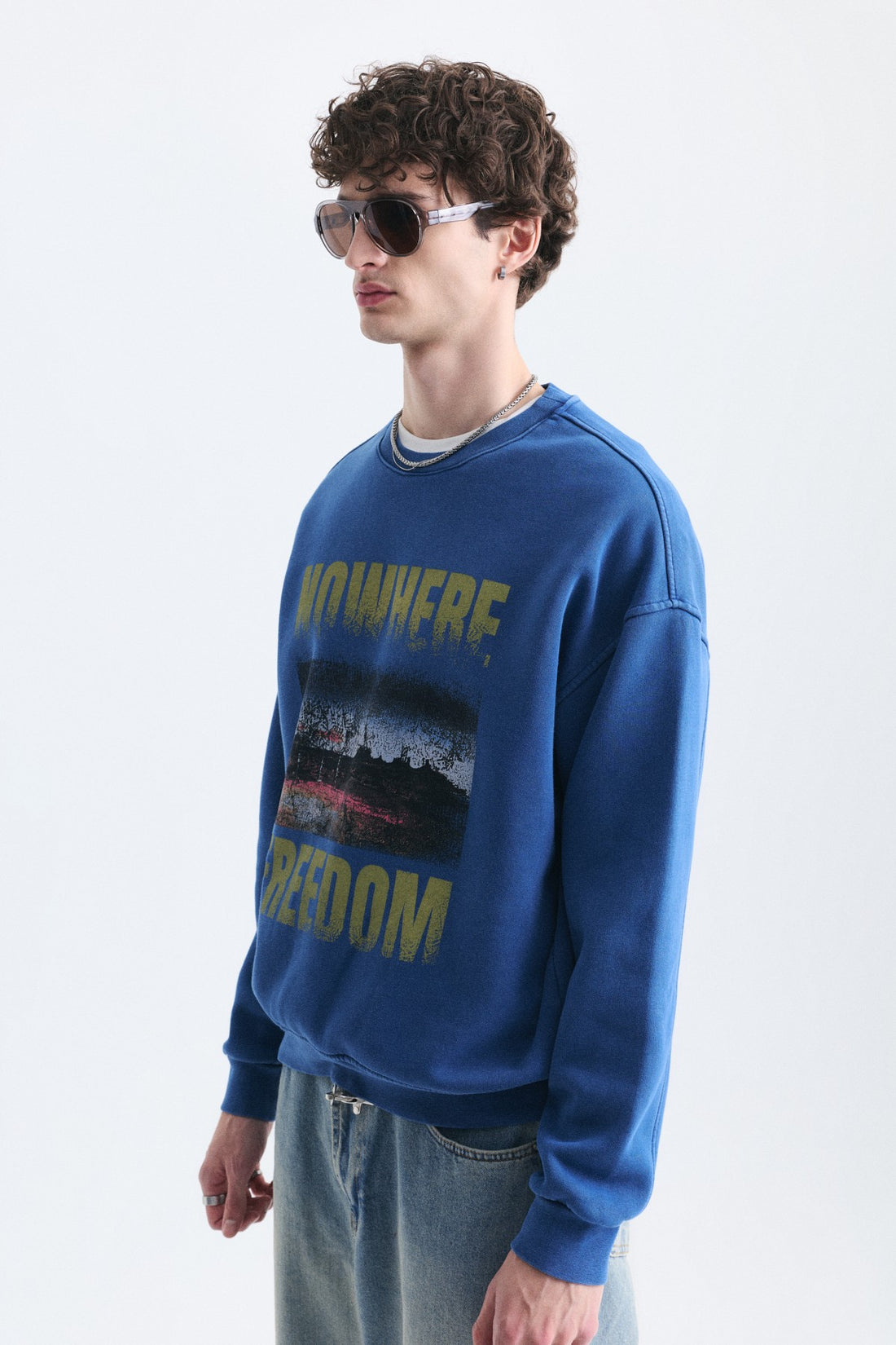 Oversize Yıkamalı Bisiklet Yaka Sweatshirt