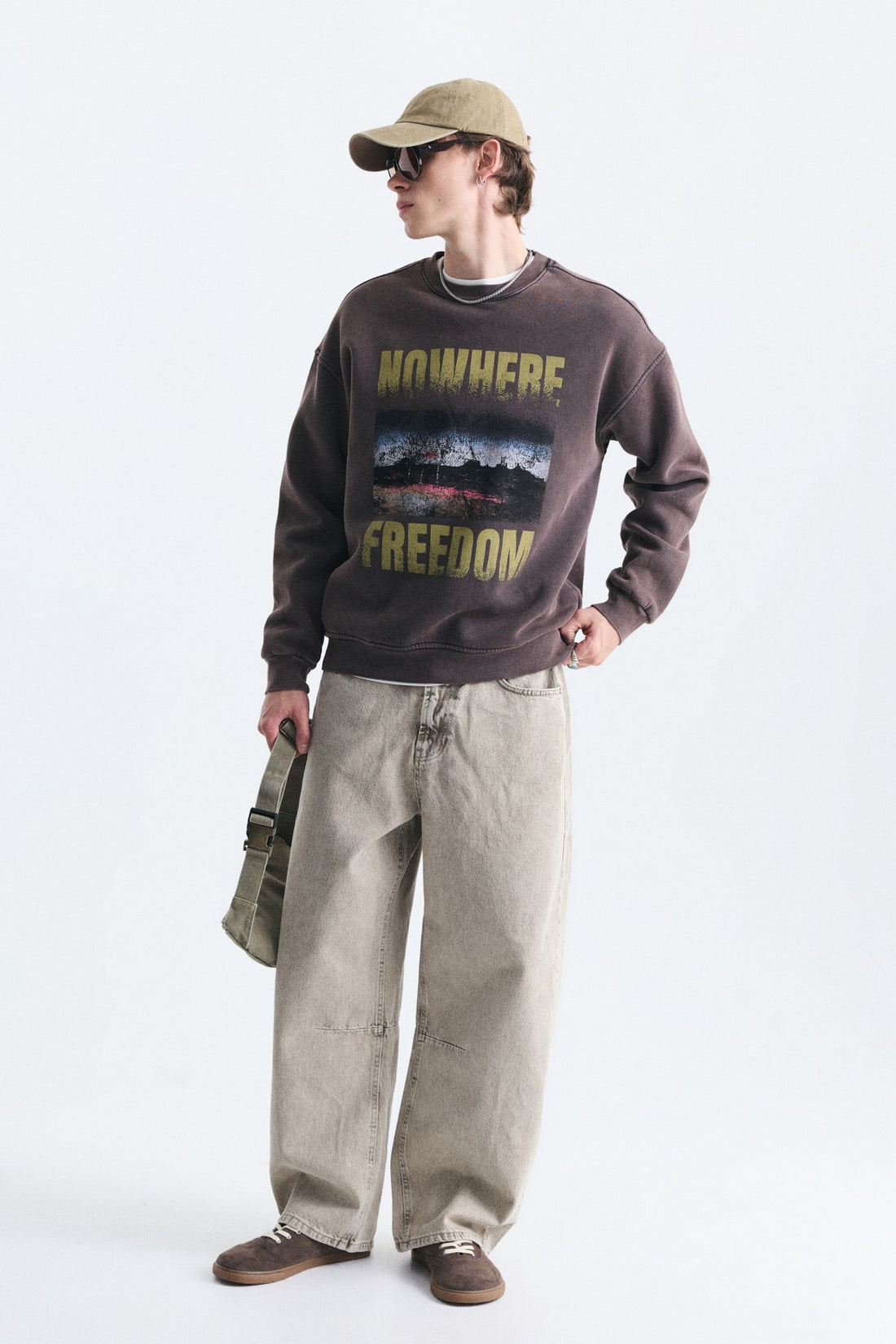 Oversize Yıkamalı Bisiklet Yaka Sweatshirt