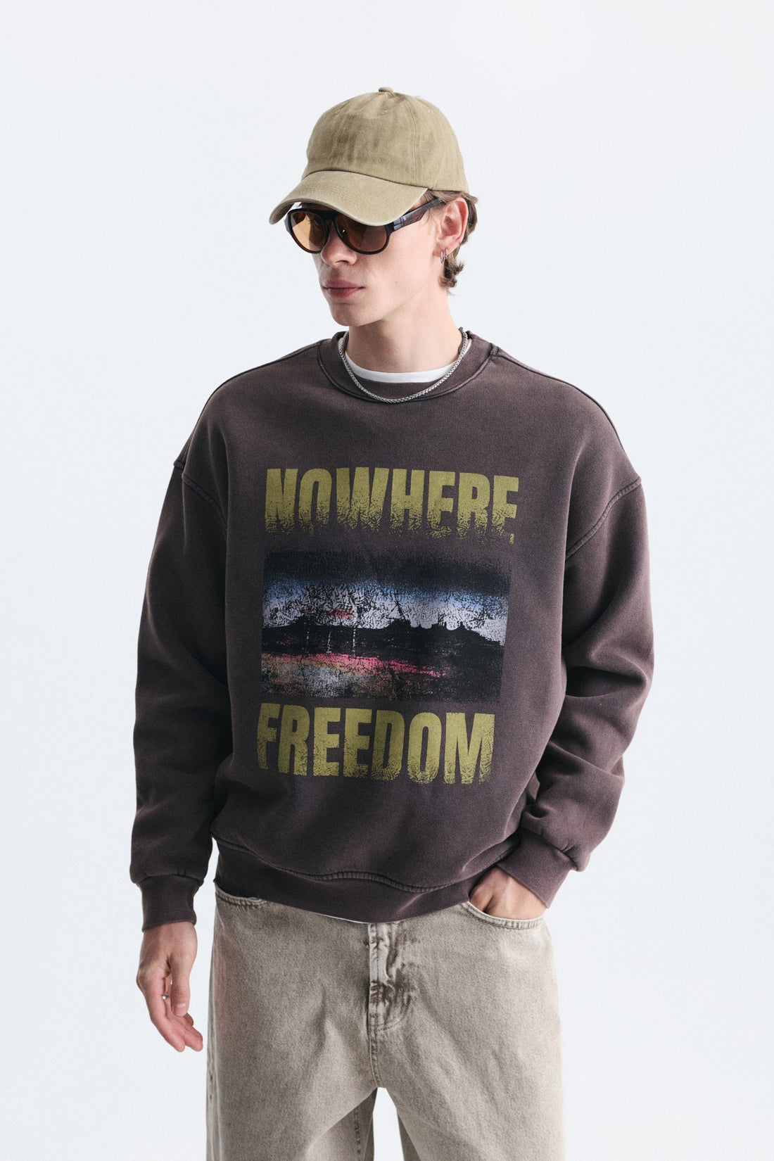Oversize Yıkamalı Bisiklet Yaka Sweatshirt