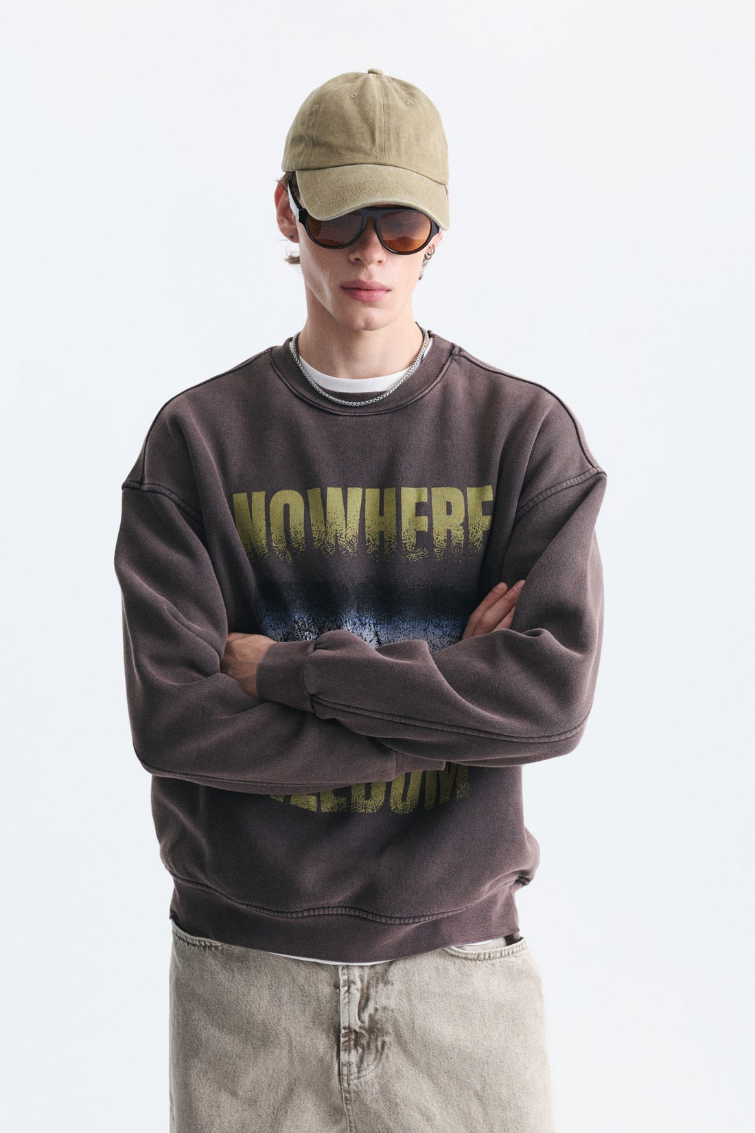 Oversize Yıkamalı Bisiklet Yaka Sweatshirt