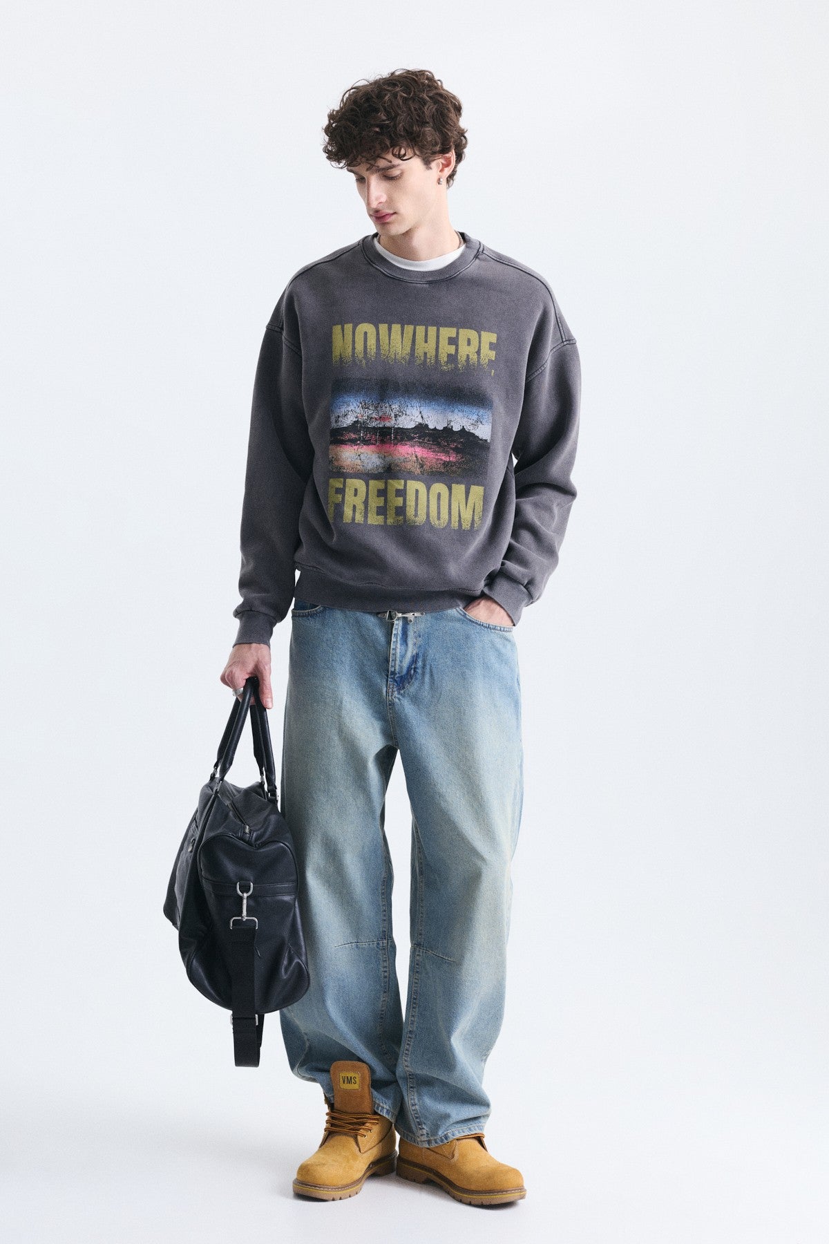 Oversize Yıkamalı Bisiklet Yaka Sweatshirt