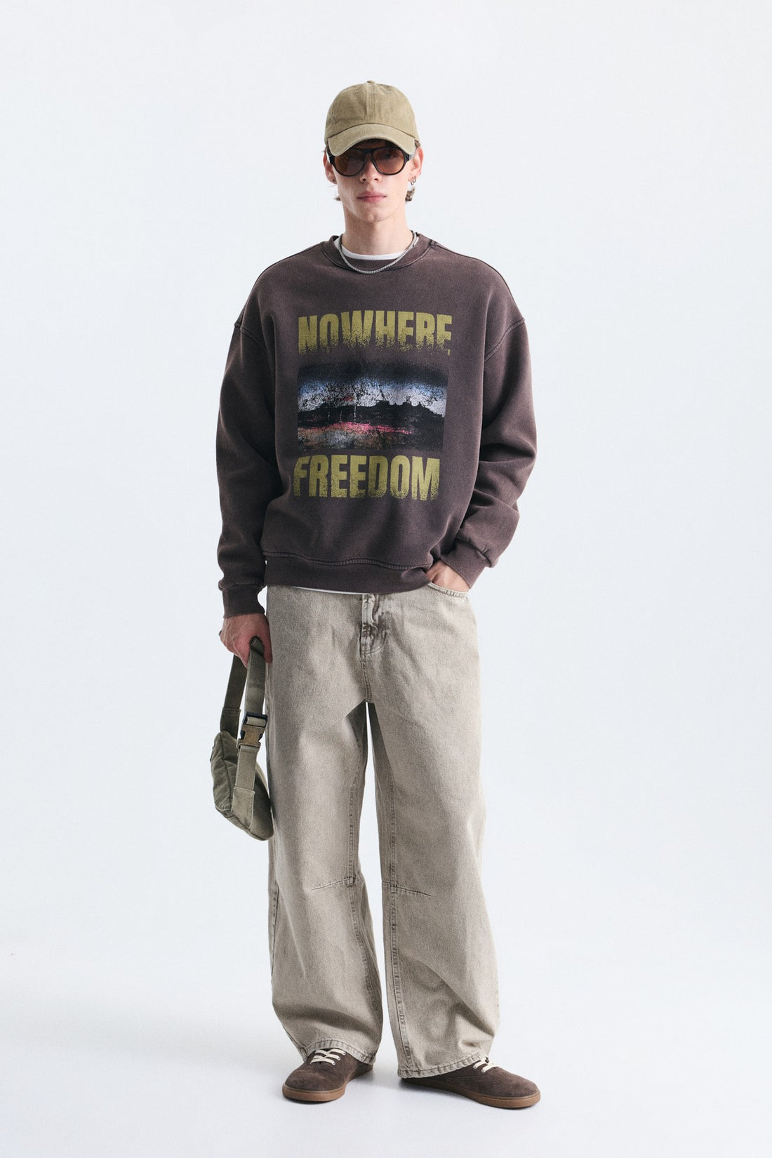 Oversize Yıkamalı Bisiklet Yaka Sweatshirt