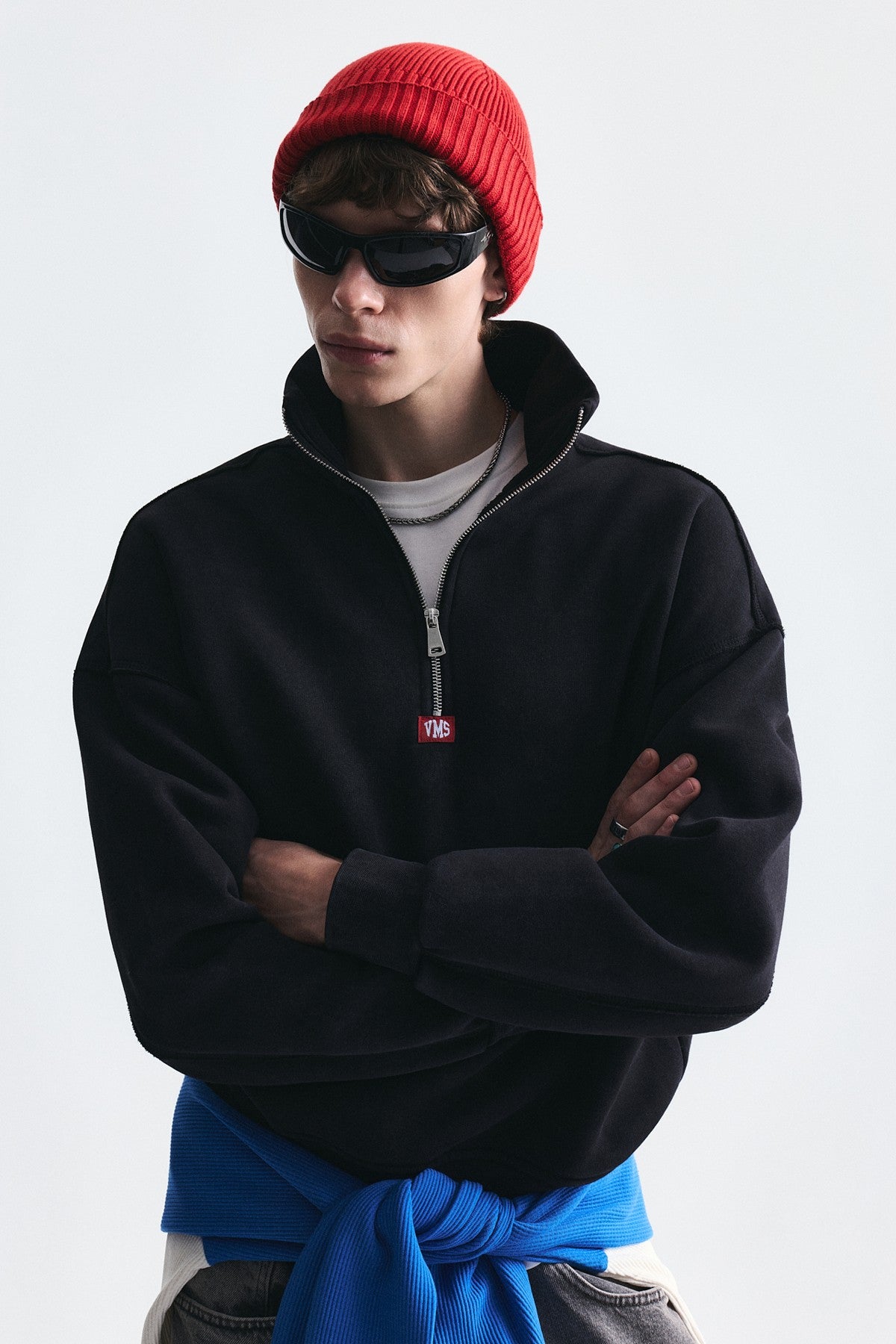 Fermuarlı Dik Yaka Boxy Fit Sweatshirt