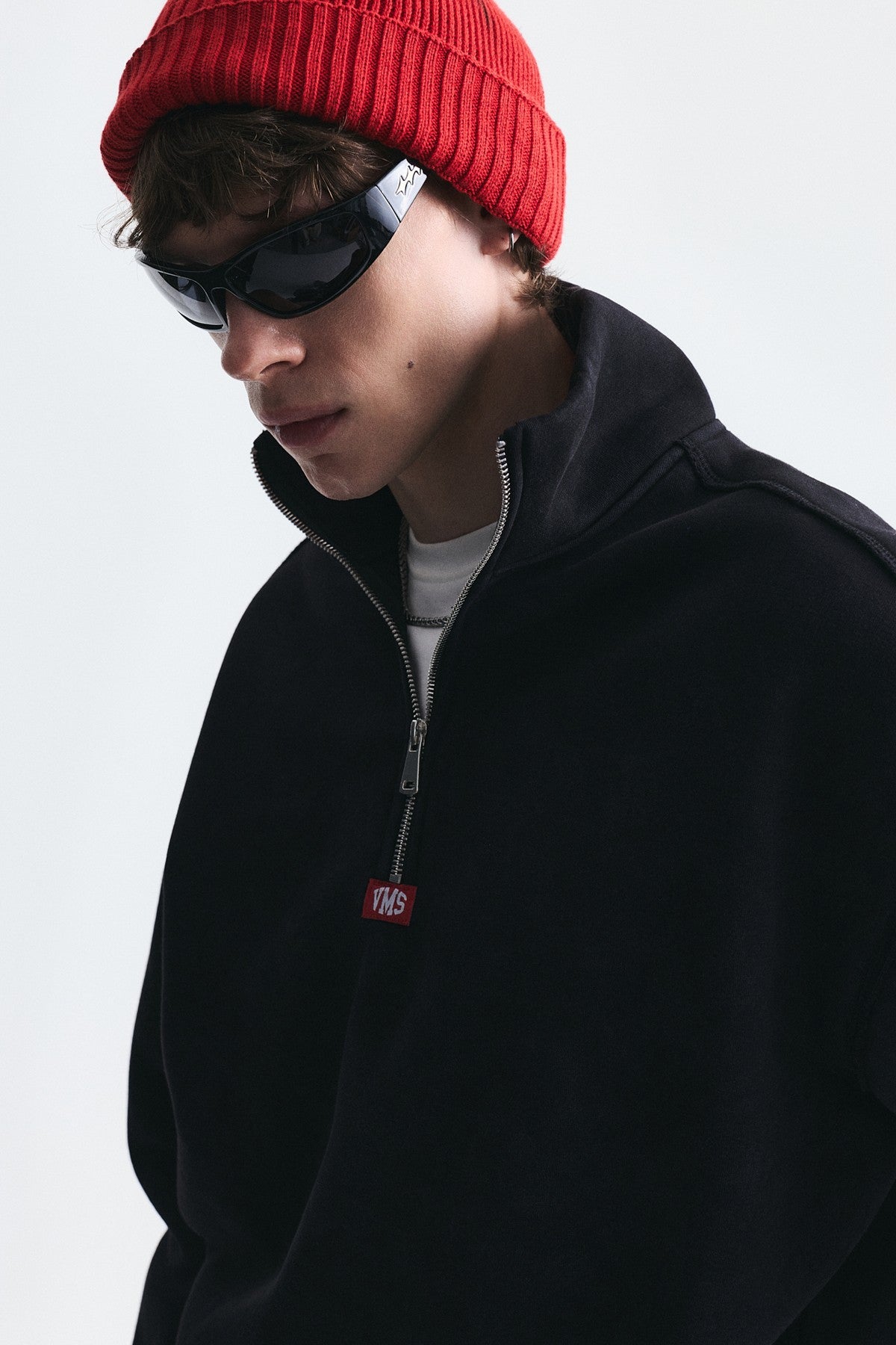 Fermuarlı Dik Yaka Boxy Fit Sweatshirt
