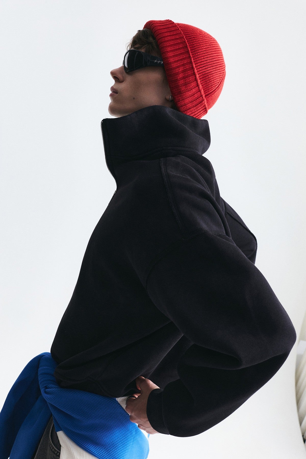 Fermuarlı Dik Yaka Boxy Fit Sweatshirt