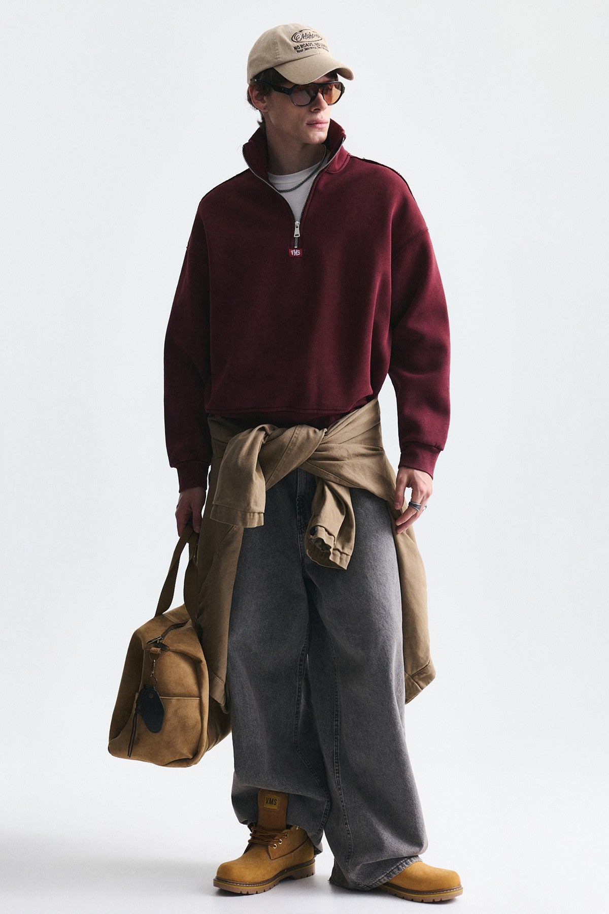 Fermuarlı Dik Yaka Boxy Fit Sweatshirt
