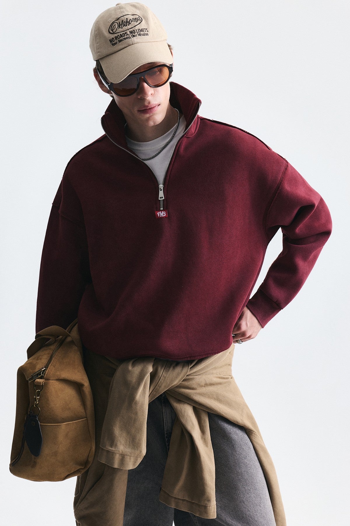 Fermuarlı Dik Yaka Boxy Fit Sweatshirt
