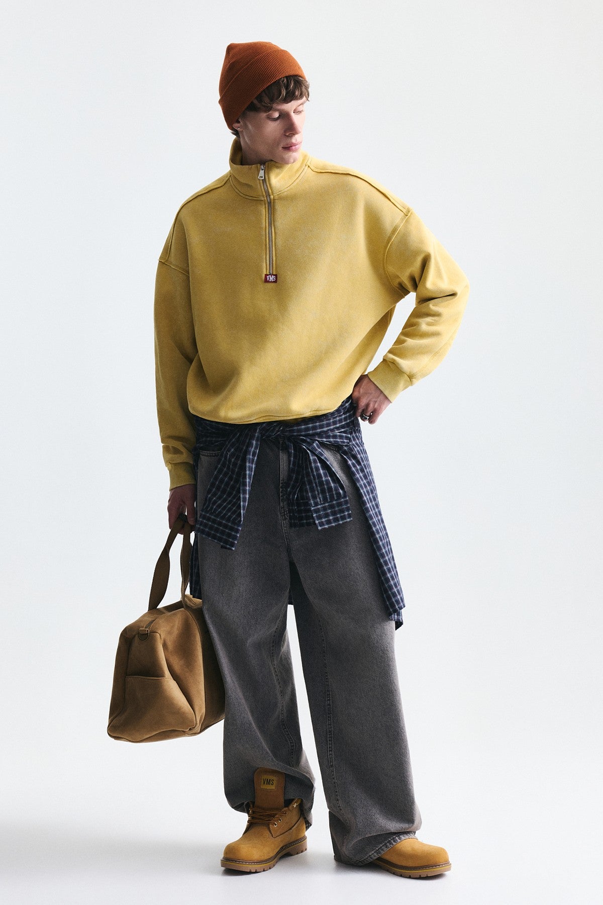 Fermuarlı Dik Yaka Boxy Fit Sweatshirt