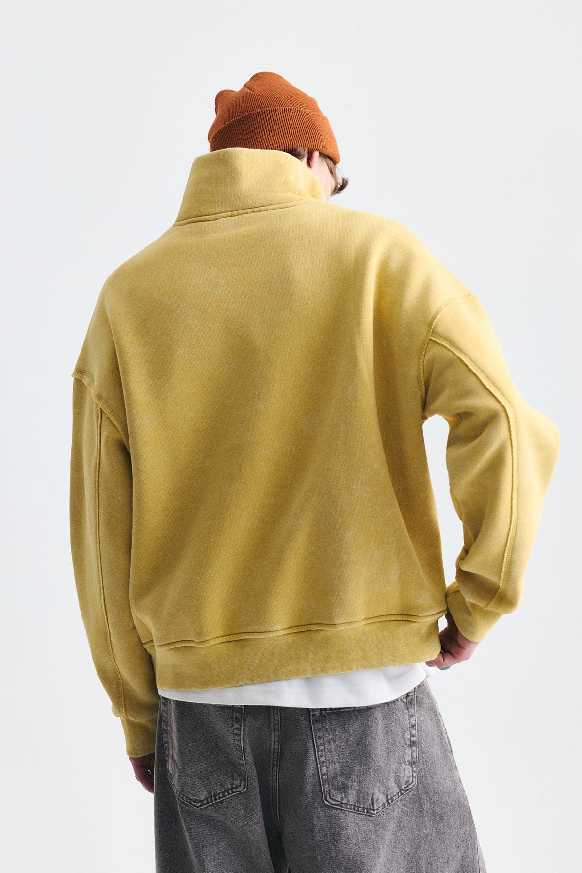 Fermuarlı Dik Yaka Boxy Fit Sweatshirt
