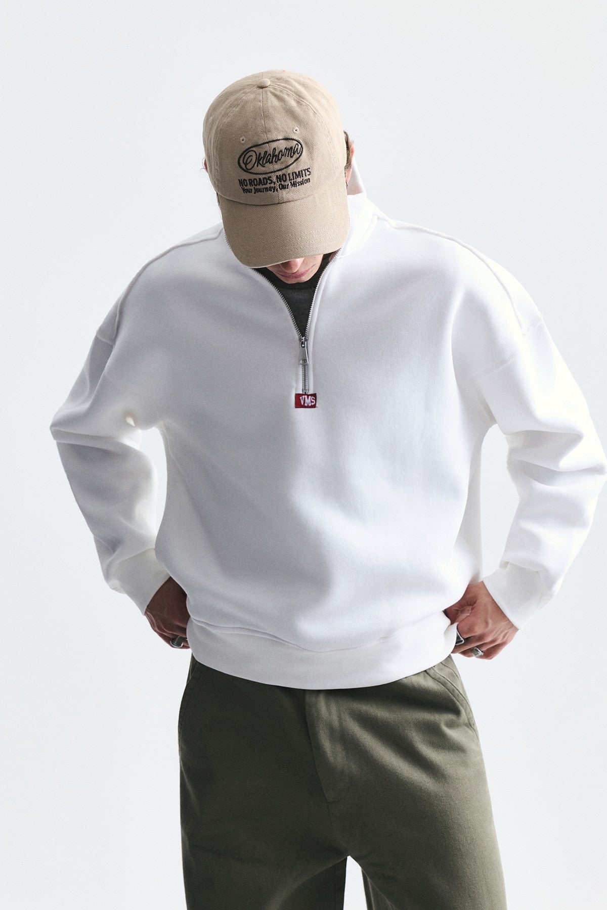 Fermuarlı Dik Yaka Boxy Fit Sweatshirt