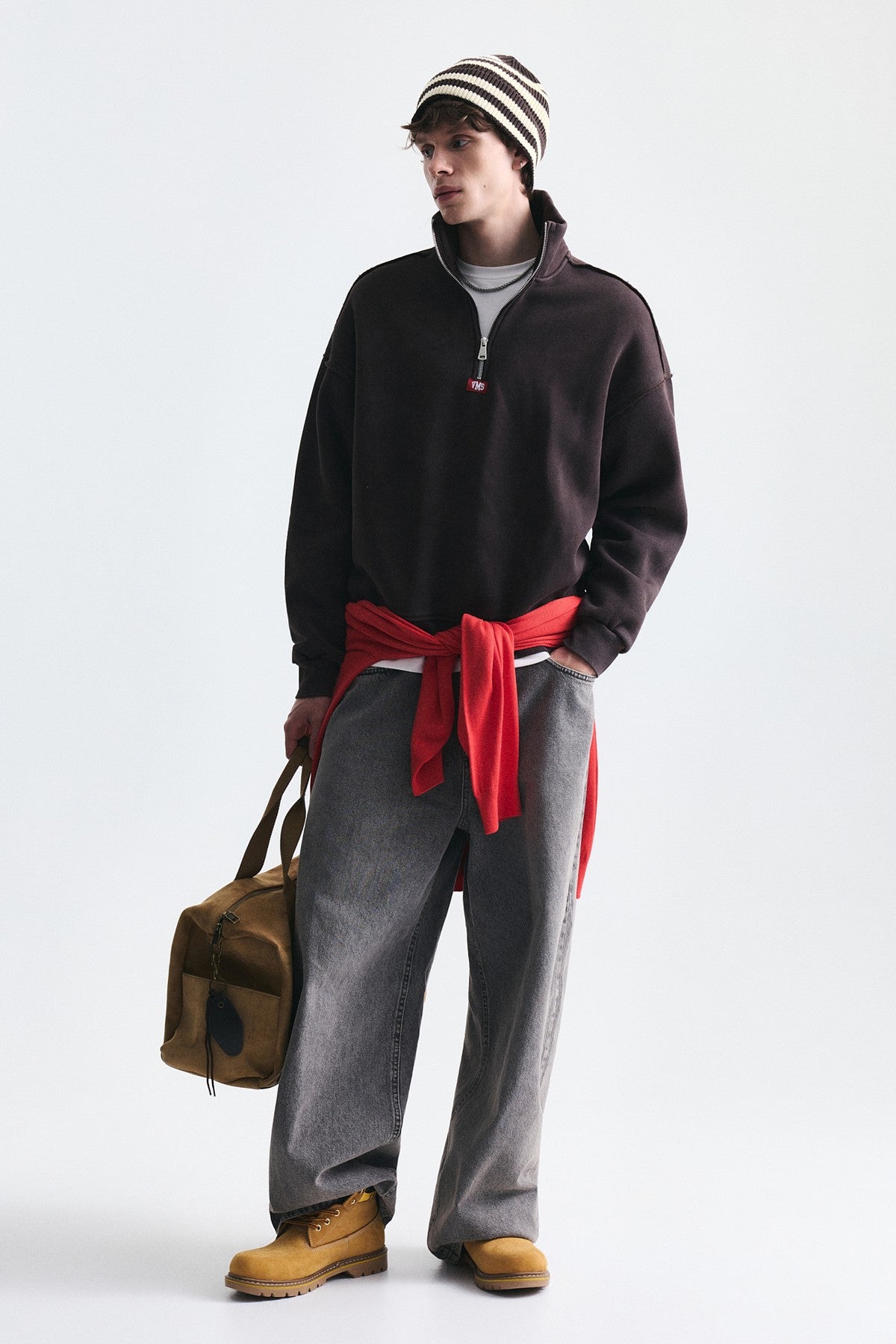 Fermuarlı Dik Yaka Boxy Fit Sweatshirt