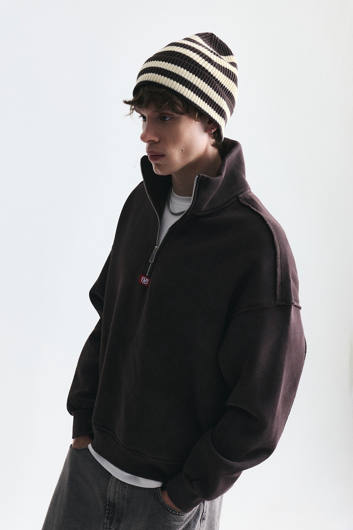 Fermuarlı Dik Yaka Boxy Fit Sweatshirt