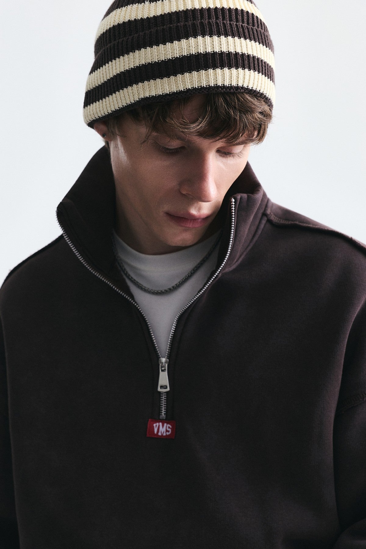 Fermuarlı Dik Yaka Boxy Fit Sweatshirt