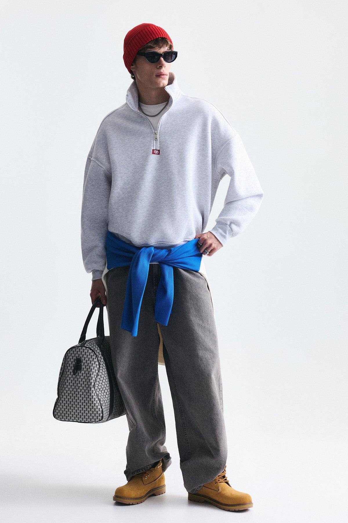 Fermuarlı Dik Yaka Boxy Fit Sweatshirt