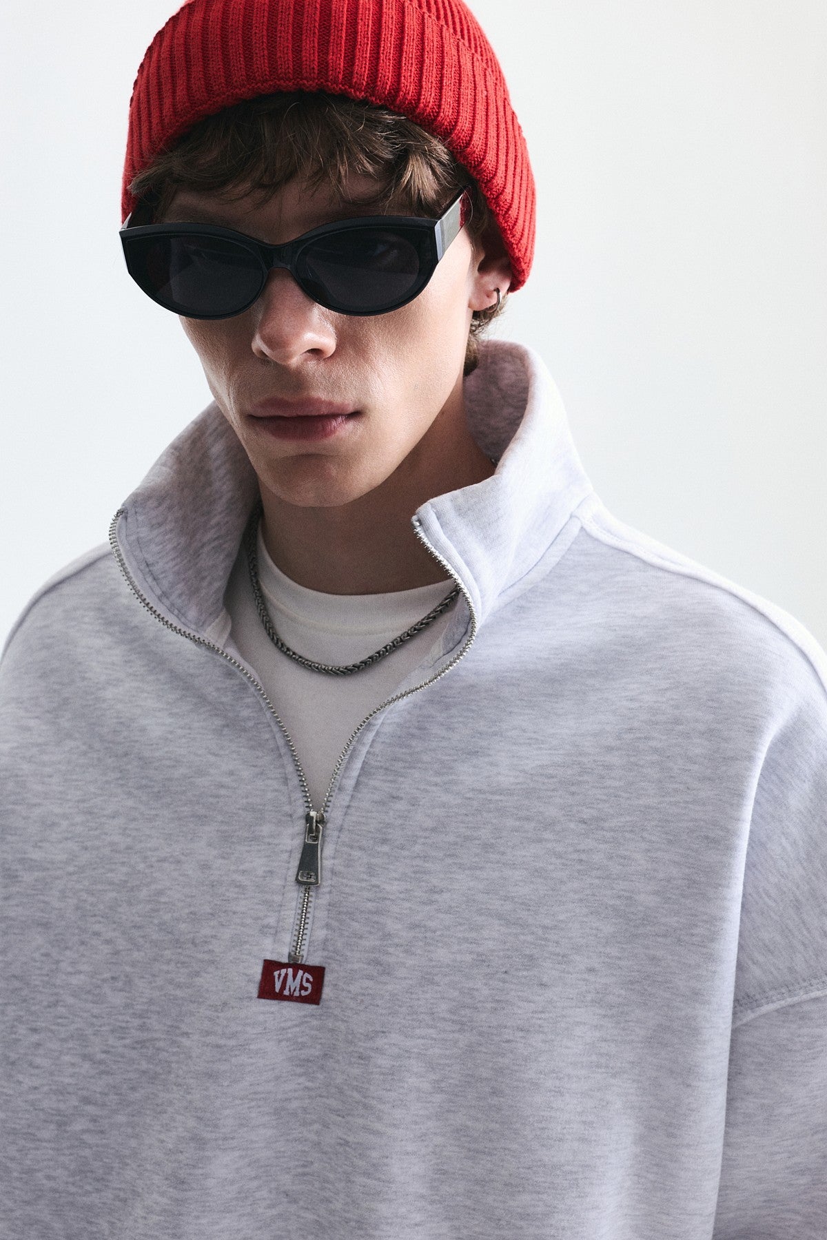 Fermuarlı Dik Yaka Boxy Fit Sweatshirt
