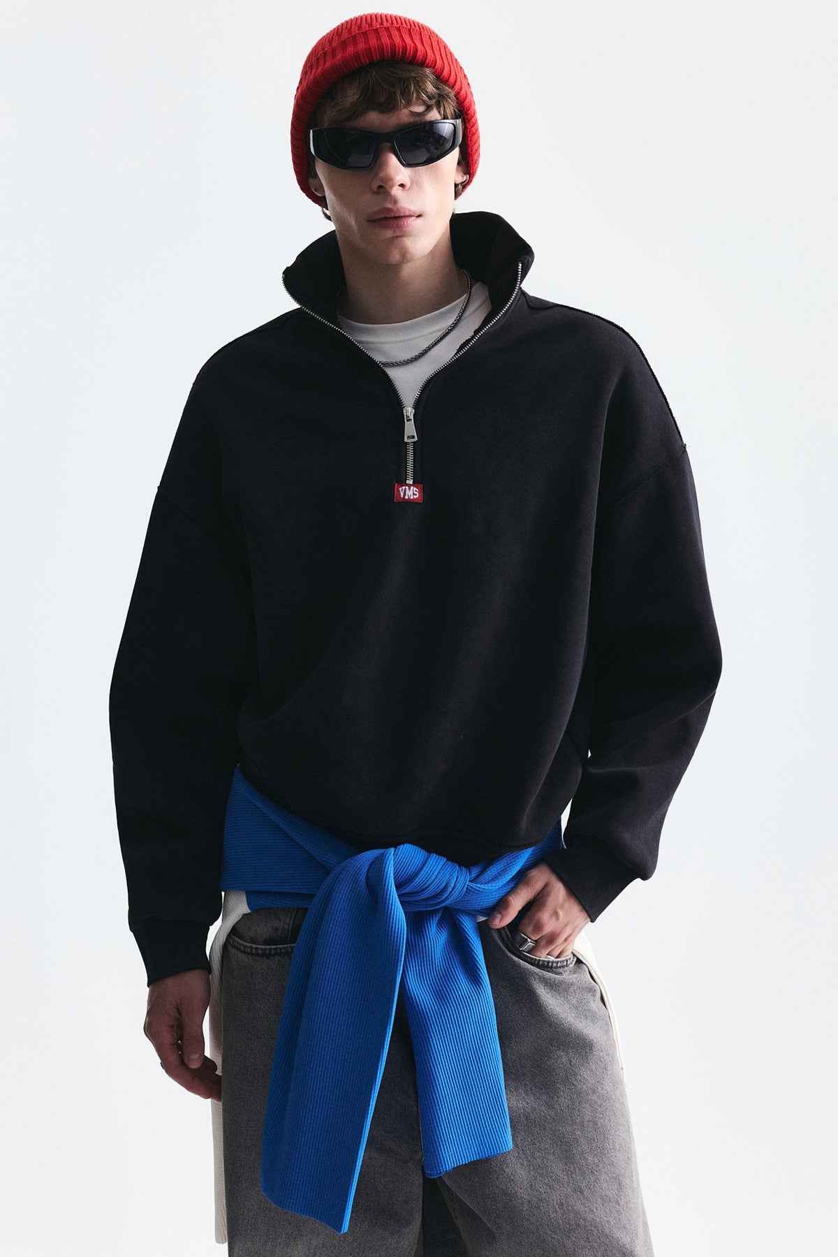 Fermuarlı Dik Yaka Boxy Fit Sweatshirt