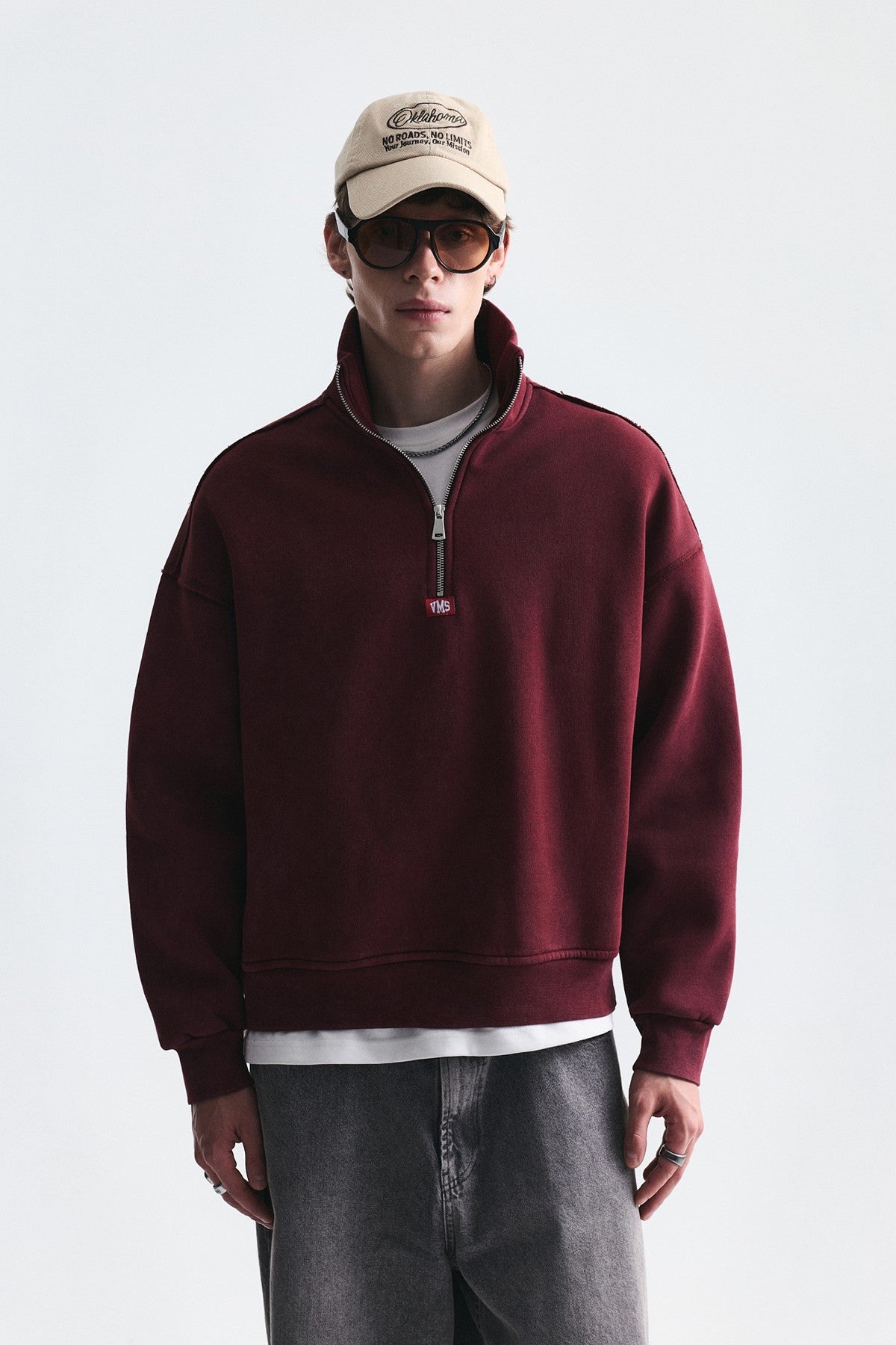 Fermuarlı Dik Yaka Boxy Fit Sweatshirt