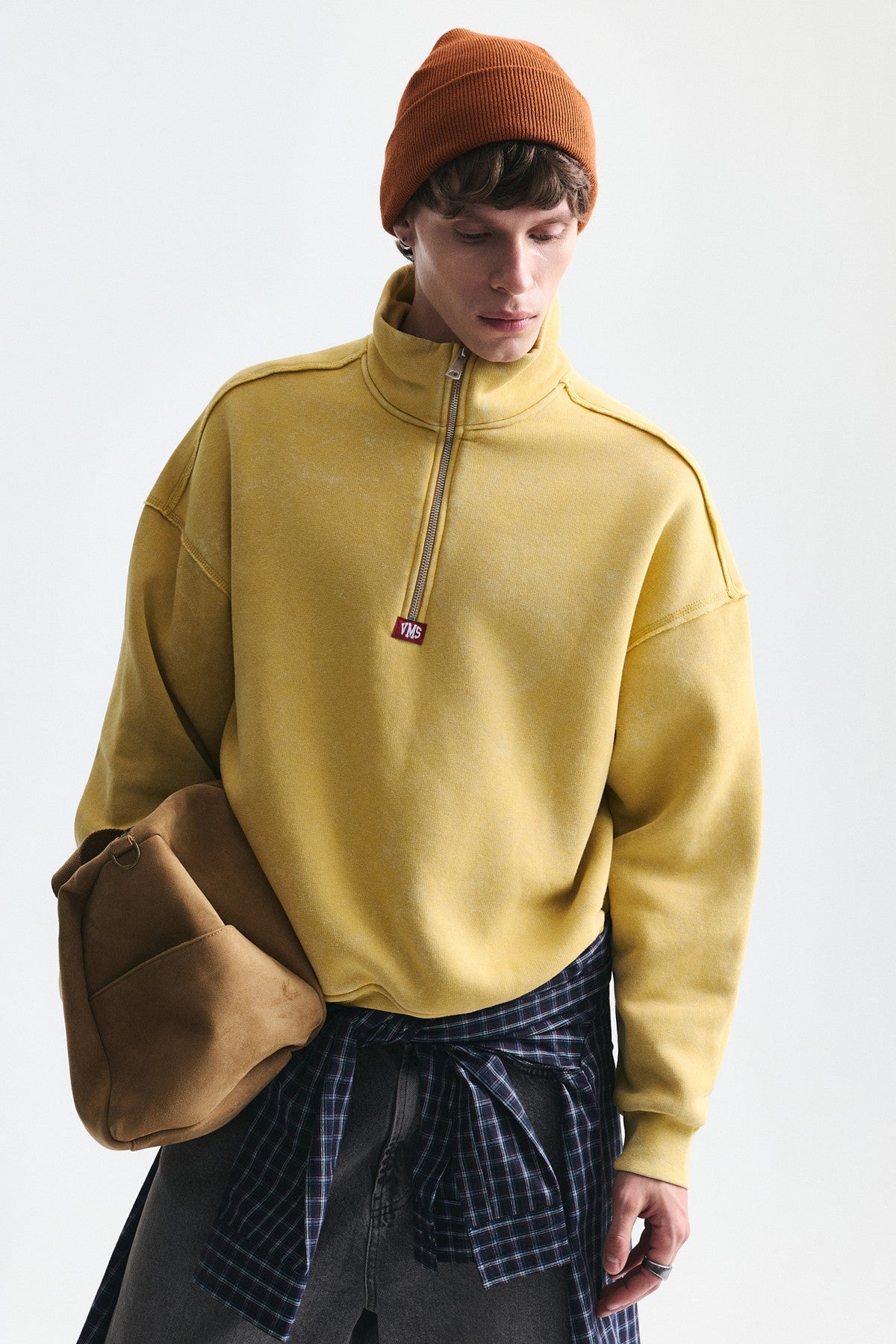 Fermuarlı Dik Yaka Boxy Fit Sweatshirt