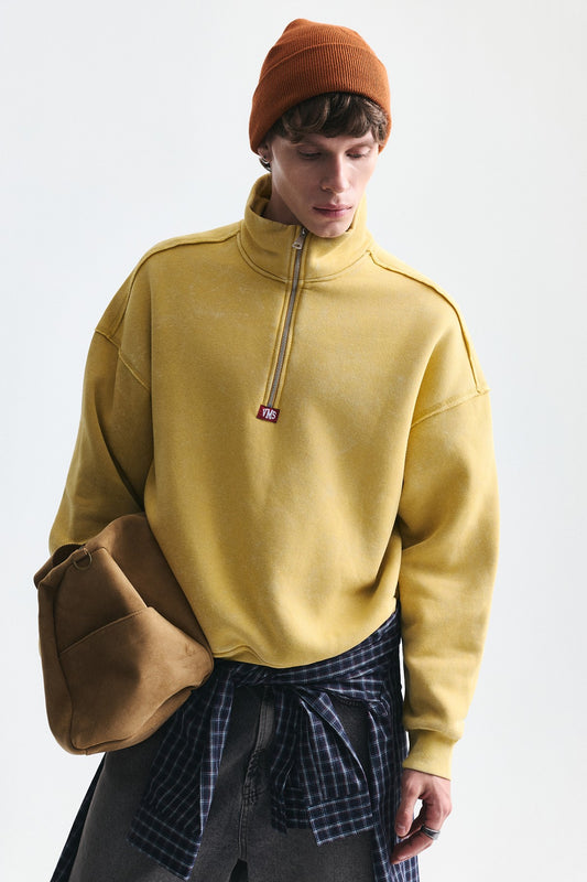 Fermuarlı Dik Yaka Boxy Fit Sweatshirt