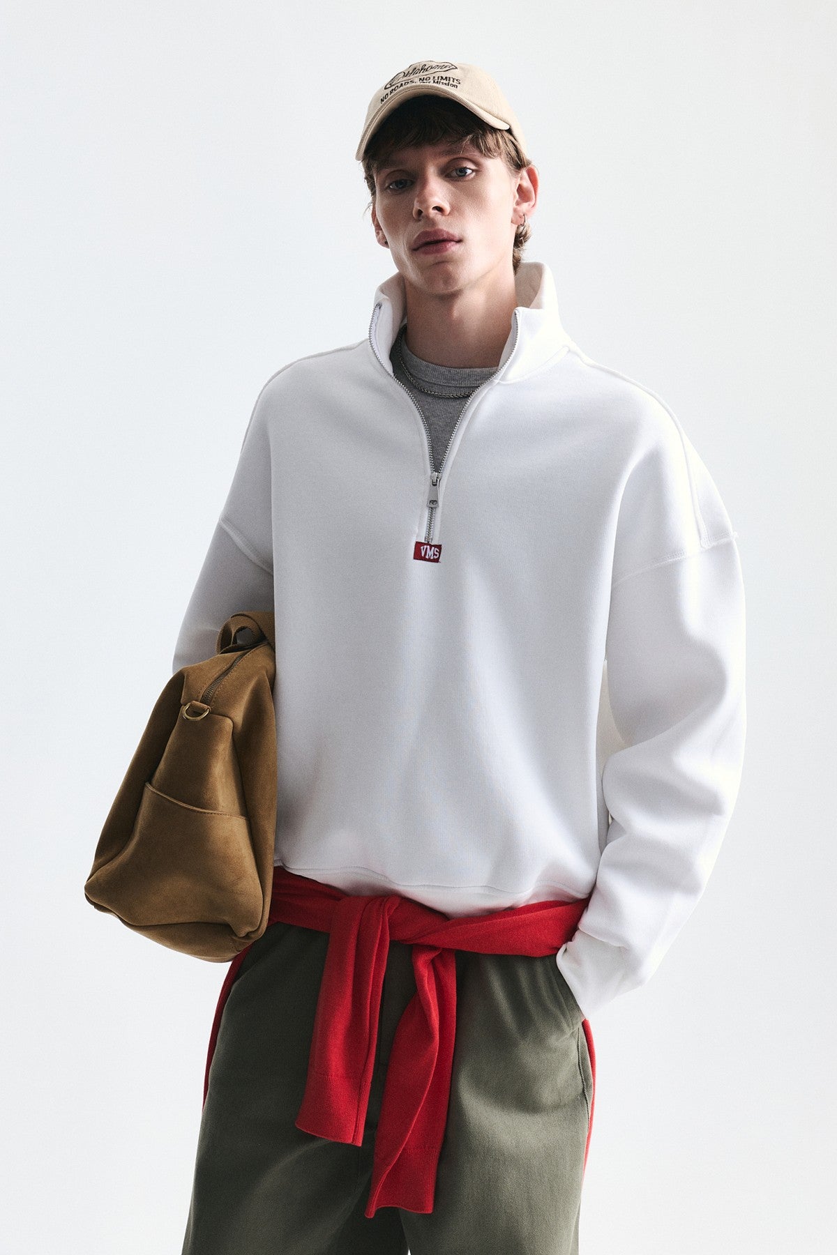 Fermuarlı Dik Yaka Boxy Fit Sweatshirt