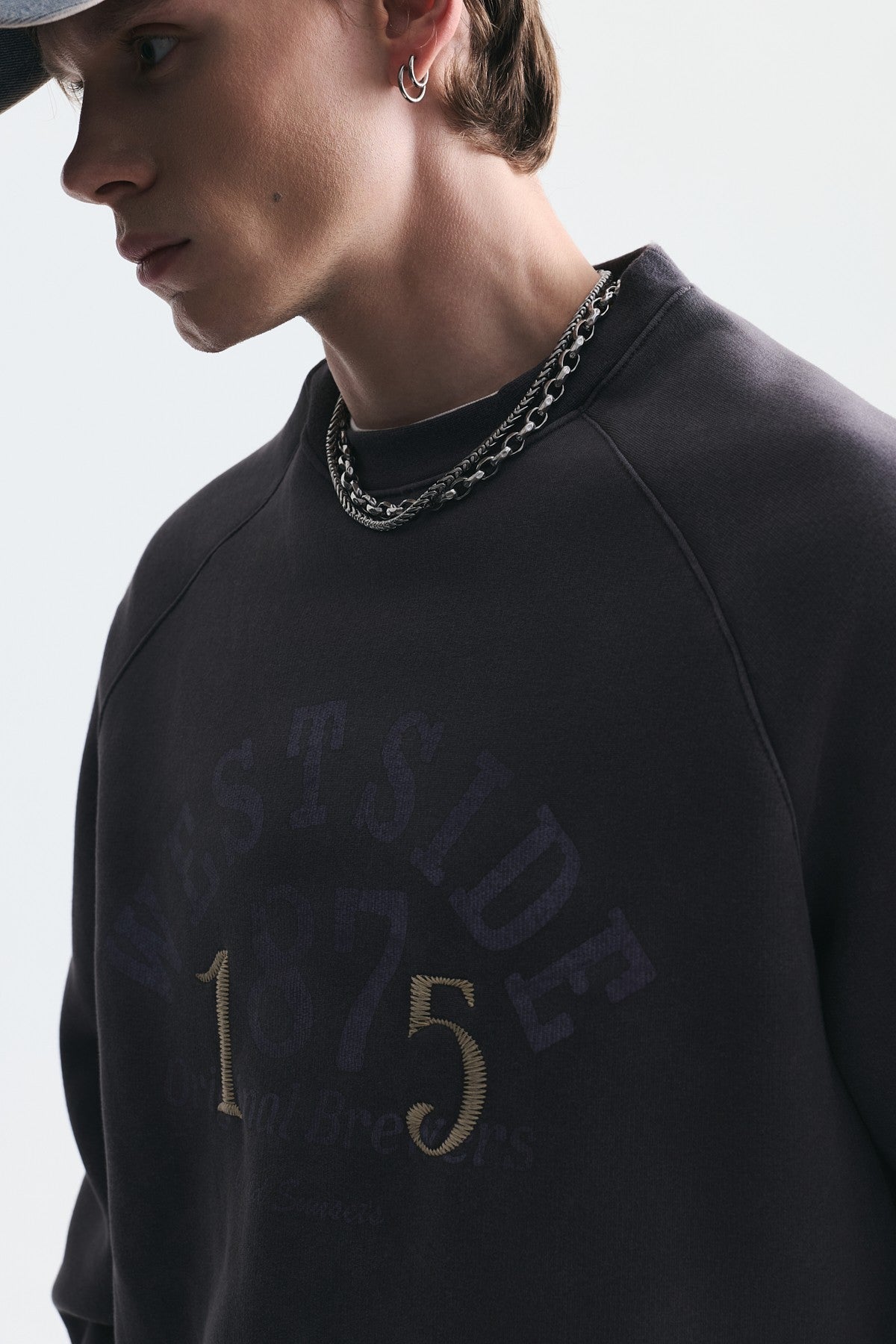 Oversize Baskılı Bisiklet Yaka Sweatshirt
