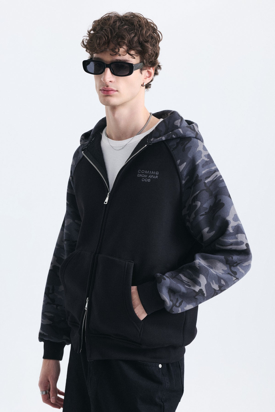Kamuflaj Desenli Fermuarlı Sweatshirt