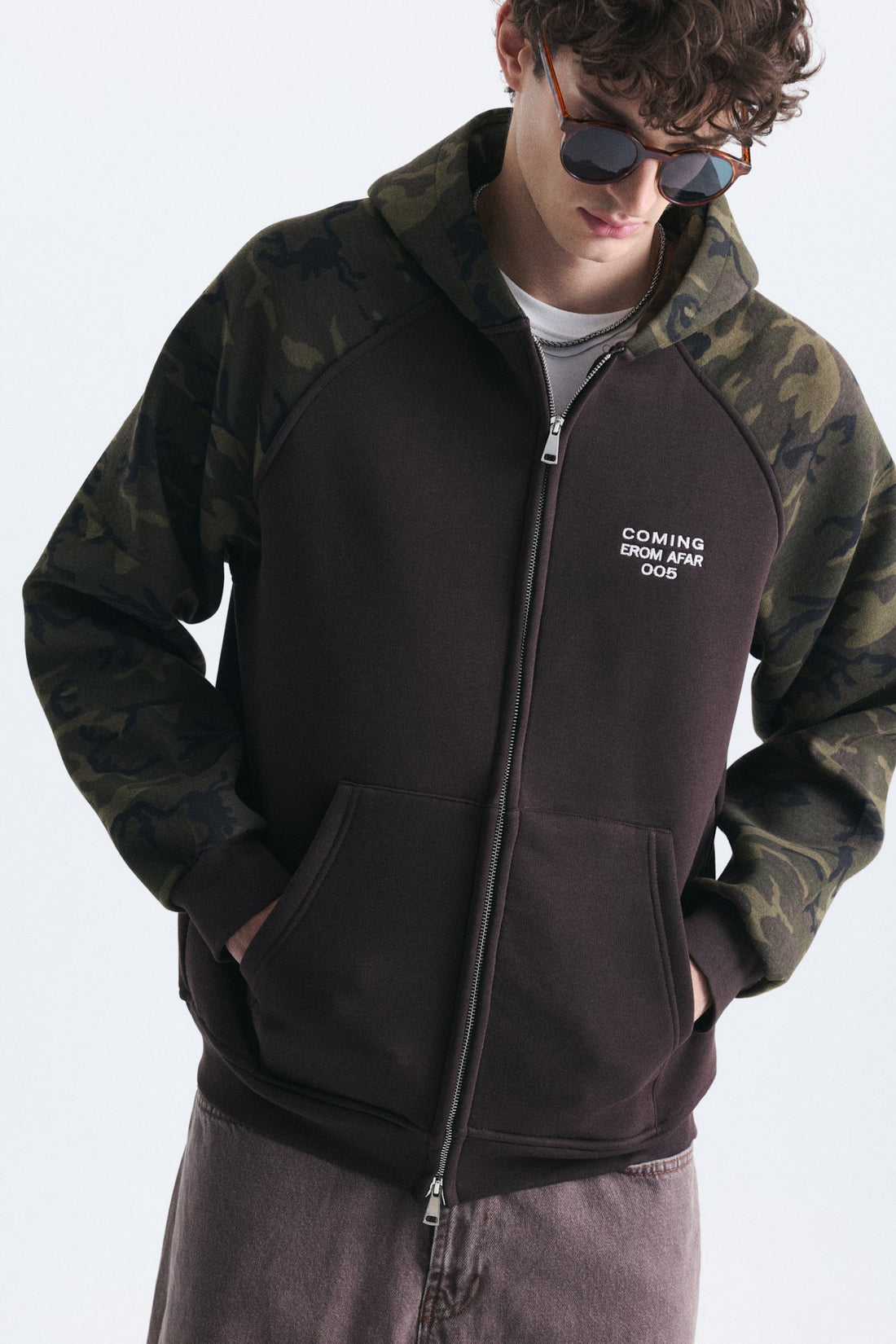 Kamuflaj Desenli Fermuarlı Sweatshirt