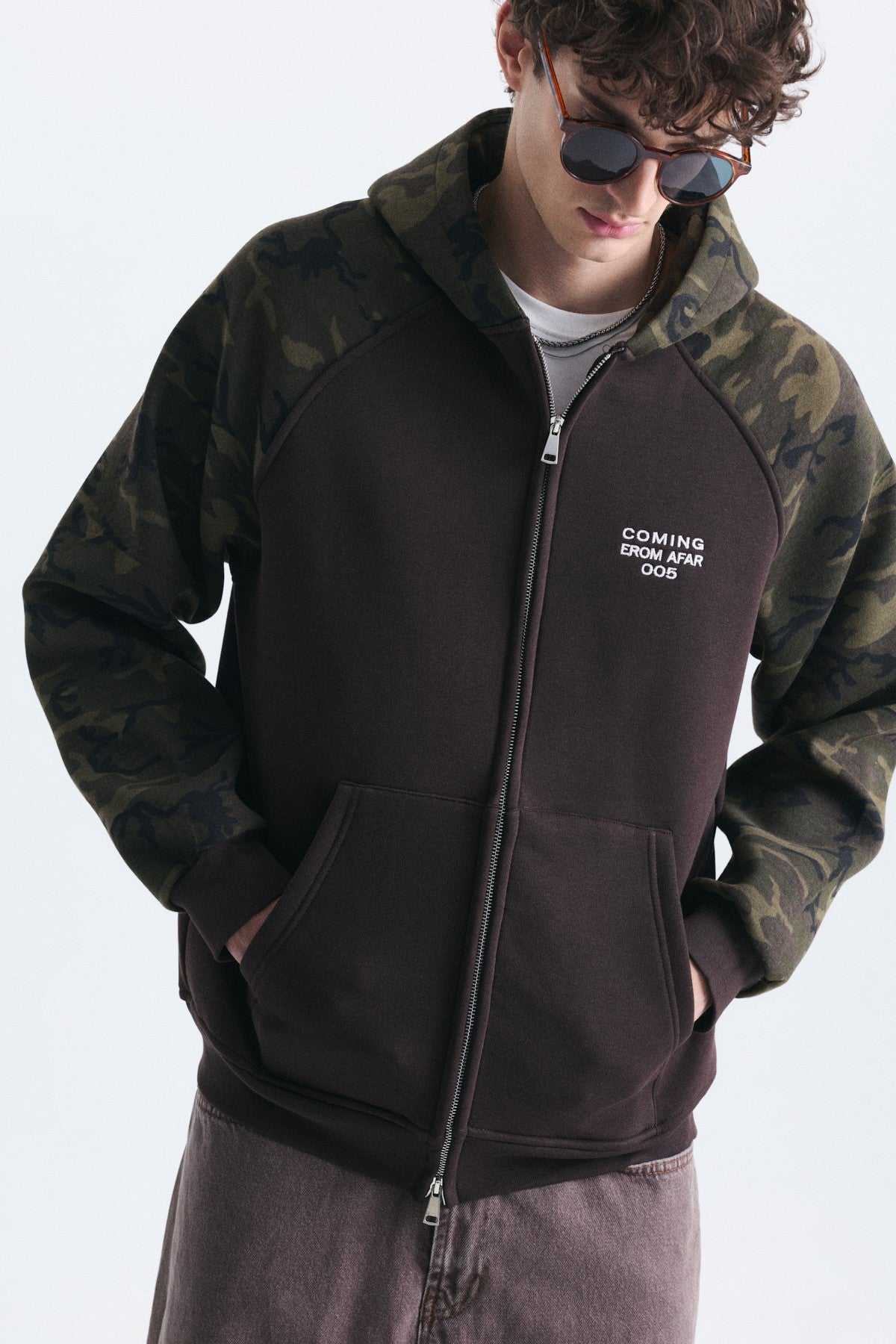 Kamuflaj Desenli Fermuarlı Sweatshirt