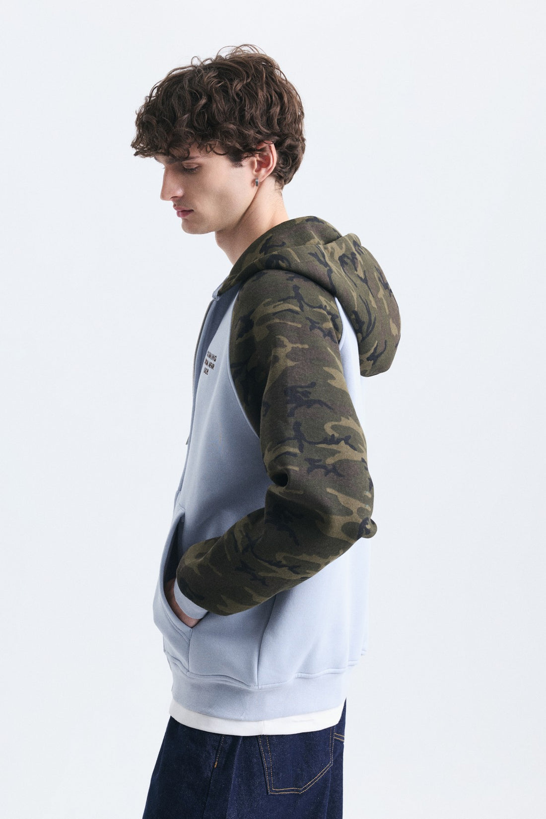 Kamuflaj Desenli Fermuarlı Sweatshirt