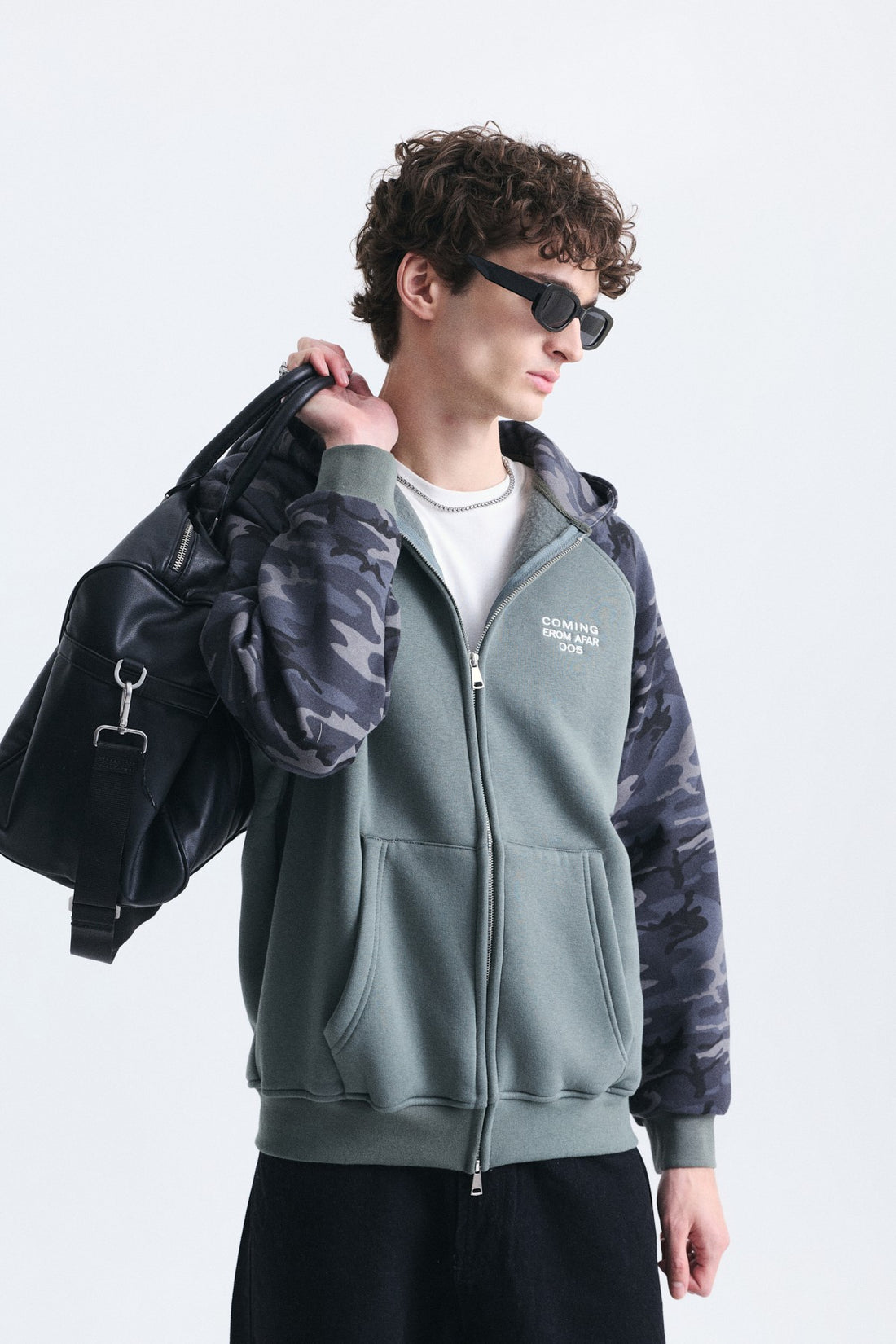 Kamuflaj Desenli Fermuarlı Sweatshirt