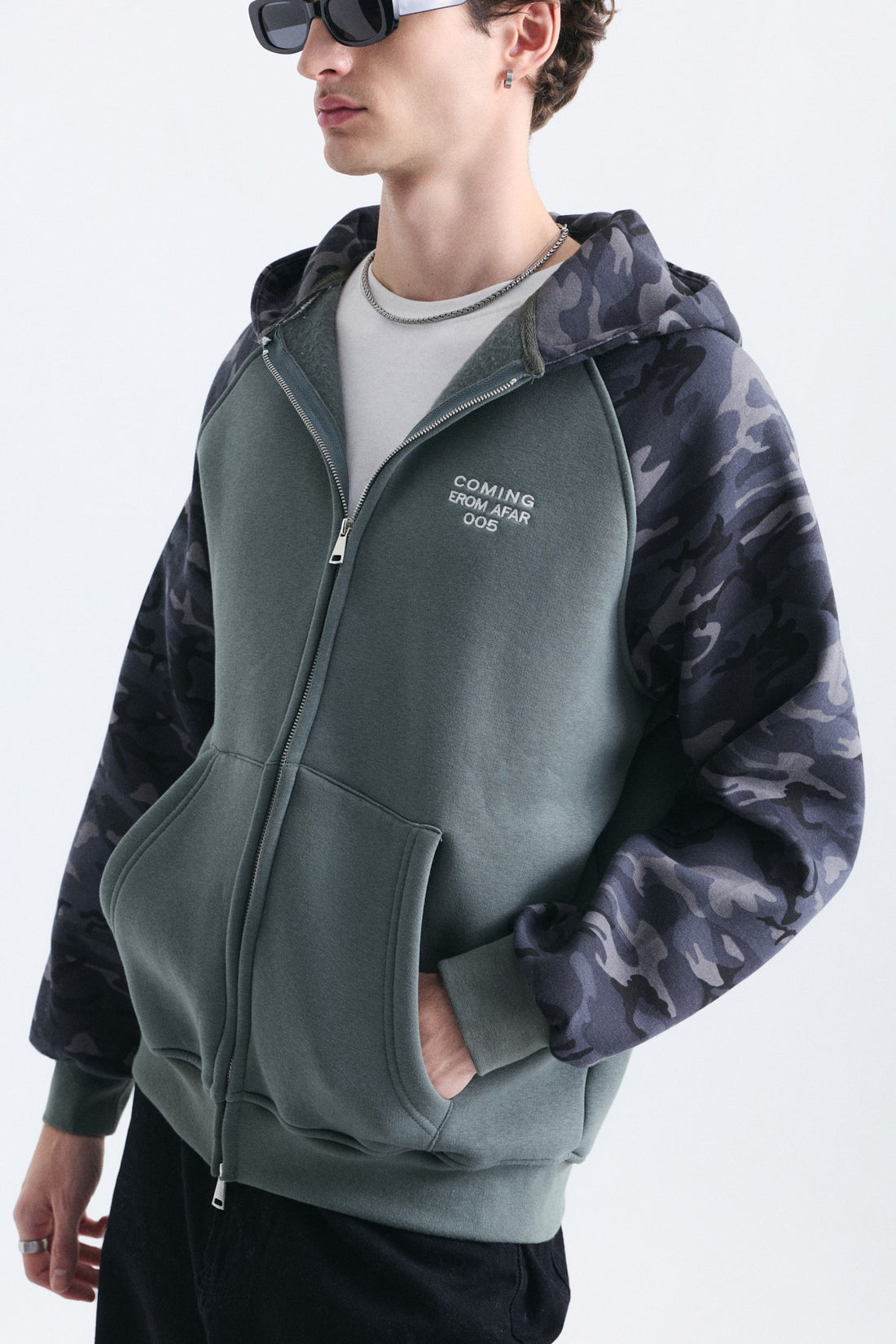 Kamuflaj Desenli Fermuarlı Sweatshirt