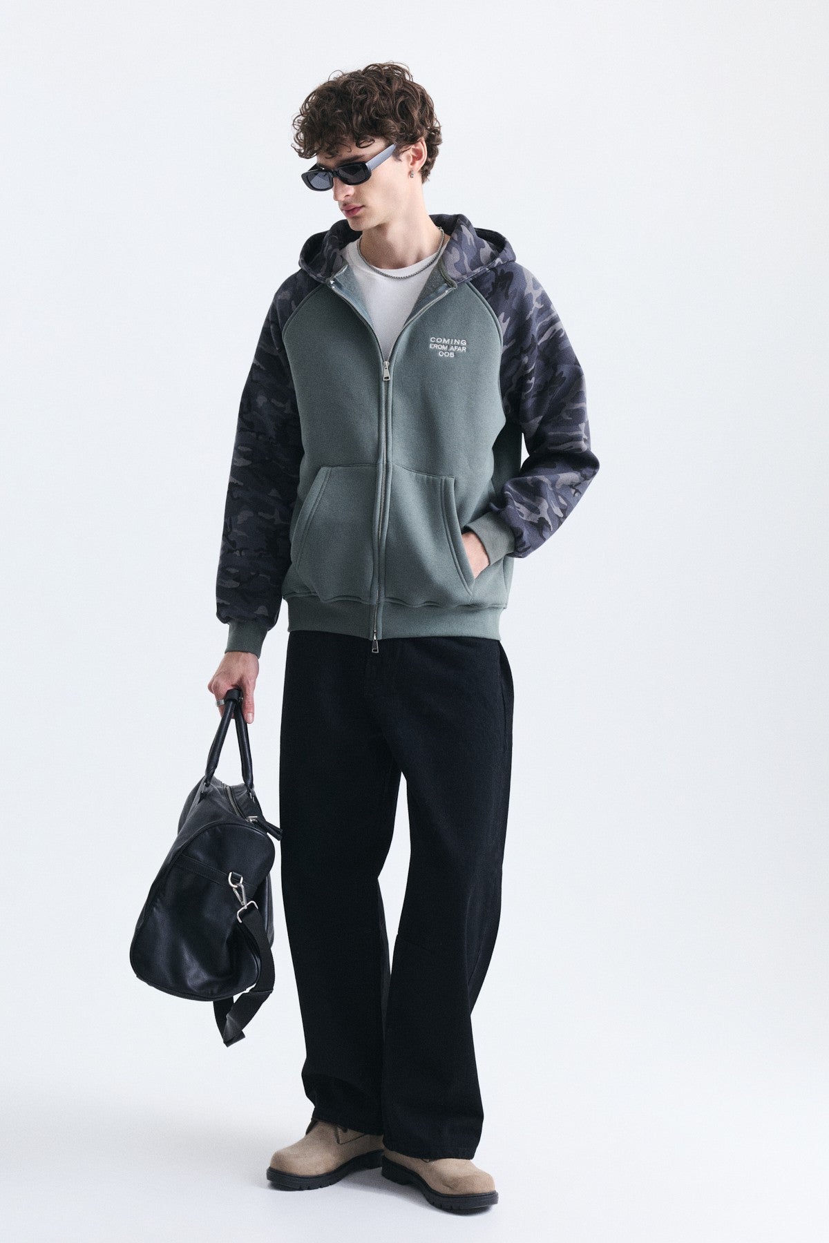 Kamuflaj Desenli Fermuarlı Sweatshirt