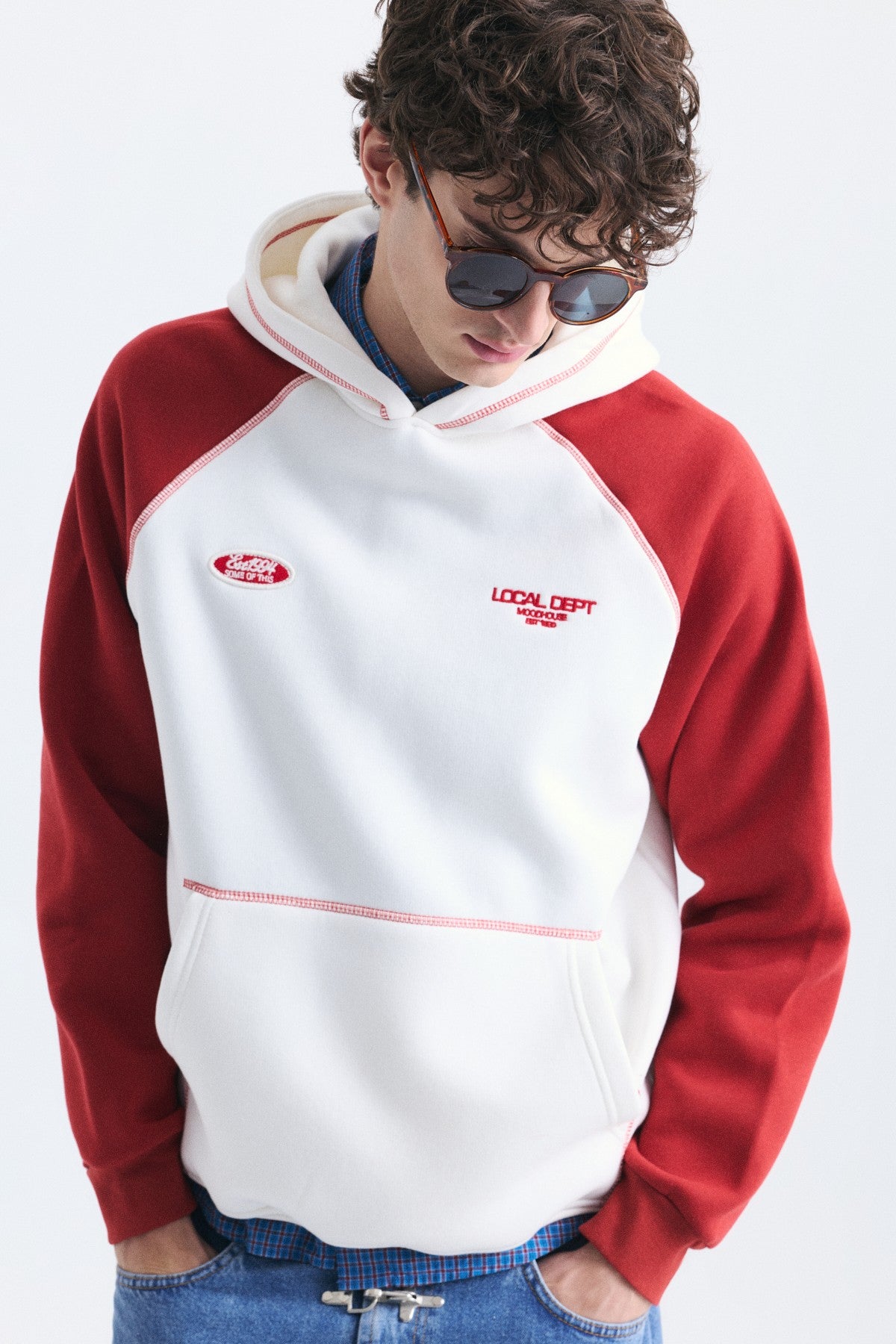 Renk Bloklu Kanguru Cepli Kapüşonlu Sweatshirt