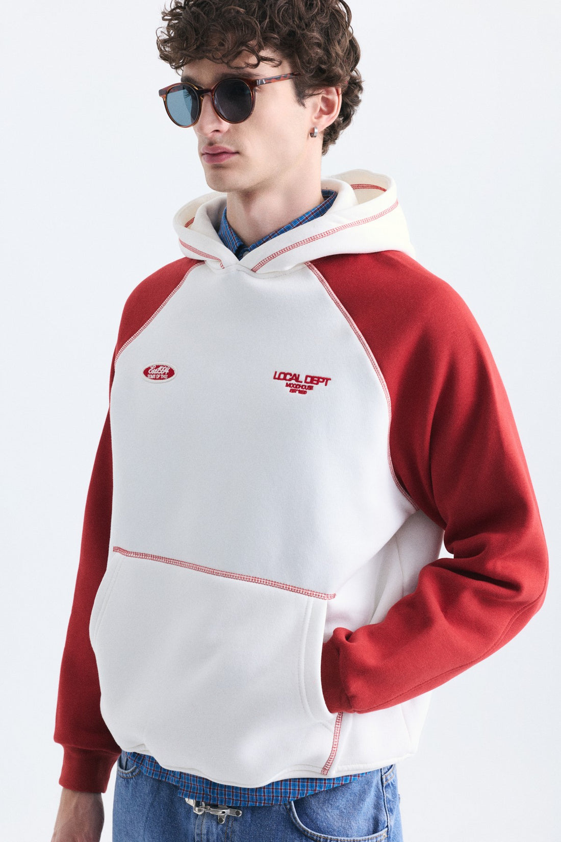 Renk Bloklu Kanguru Cepli Kapüşonlu Sweatshirt