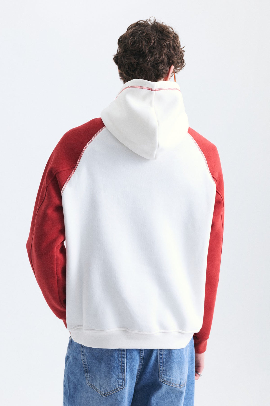 Renk Bloklu Kanguru Cepli Kapüşonlu Sweatshirt