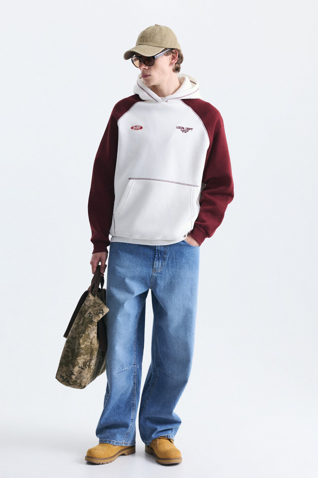 Renk Bloklu Kanguru Cepli Kapüşonlu Sweatshirt