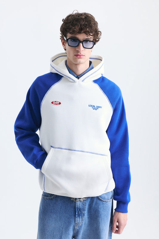 Renk Bloklu Kanguru Cepli Kapüşonlu Sweatshirt