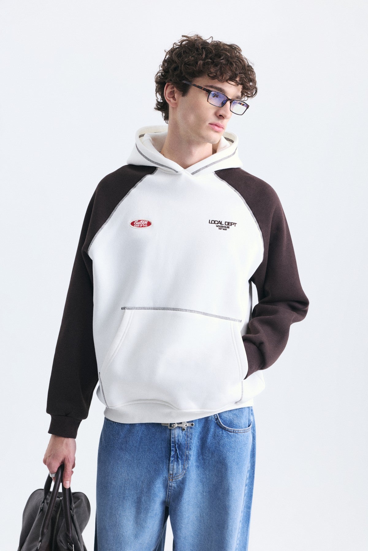 Renk Bloklu Kanguru Cepli Kapüşonlu Sweatshirt