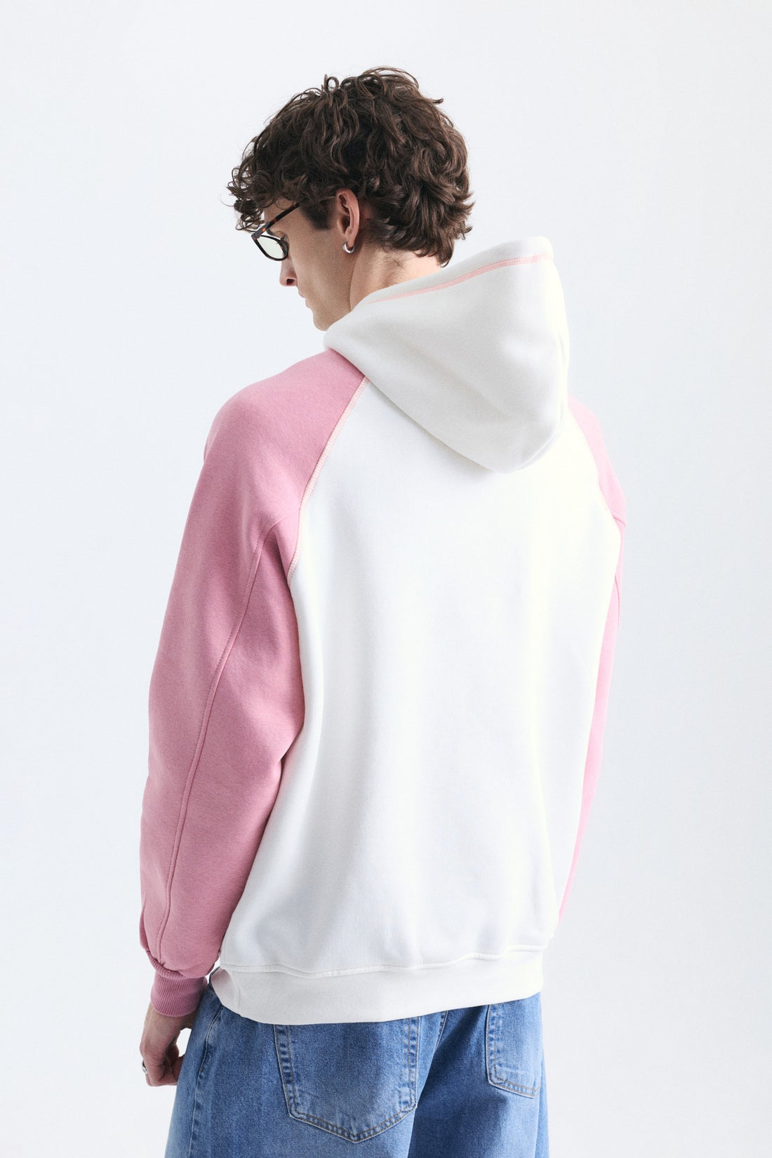 Renk Bloklu Kanguru Cepli Kapüşonlu Sweatshirt