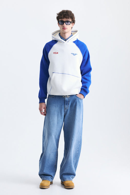 Renk Bloklu Kanguru Cepli Kapüşonlu Sweatshirt