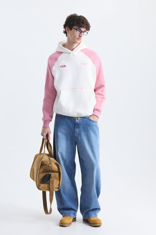 Renk Bloklu Kanguru Cepli Kapüşonlu Sweatshirt