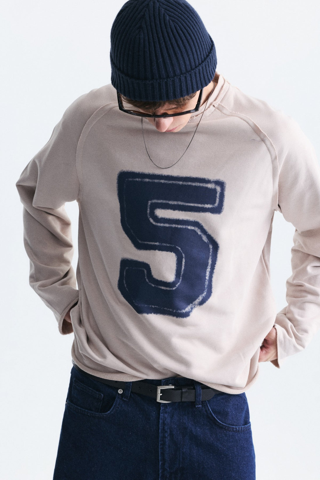 Oversize Rakam Baskılı Sweatshirt